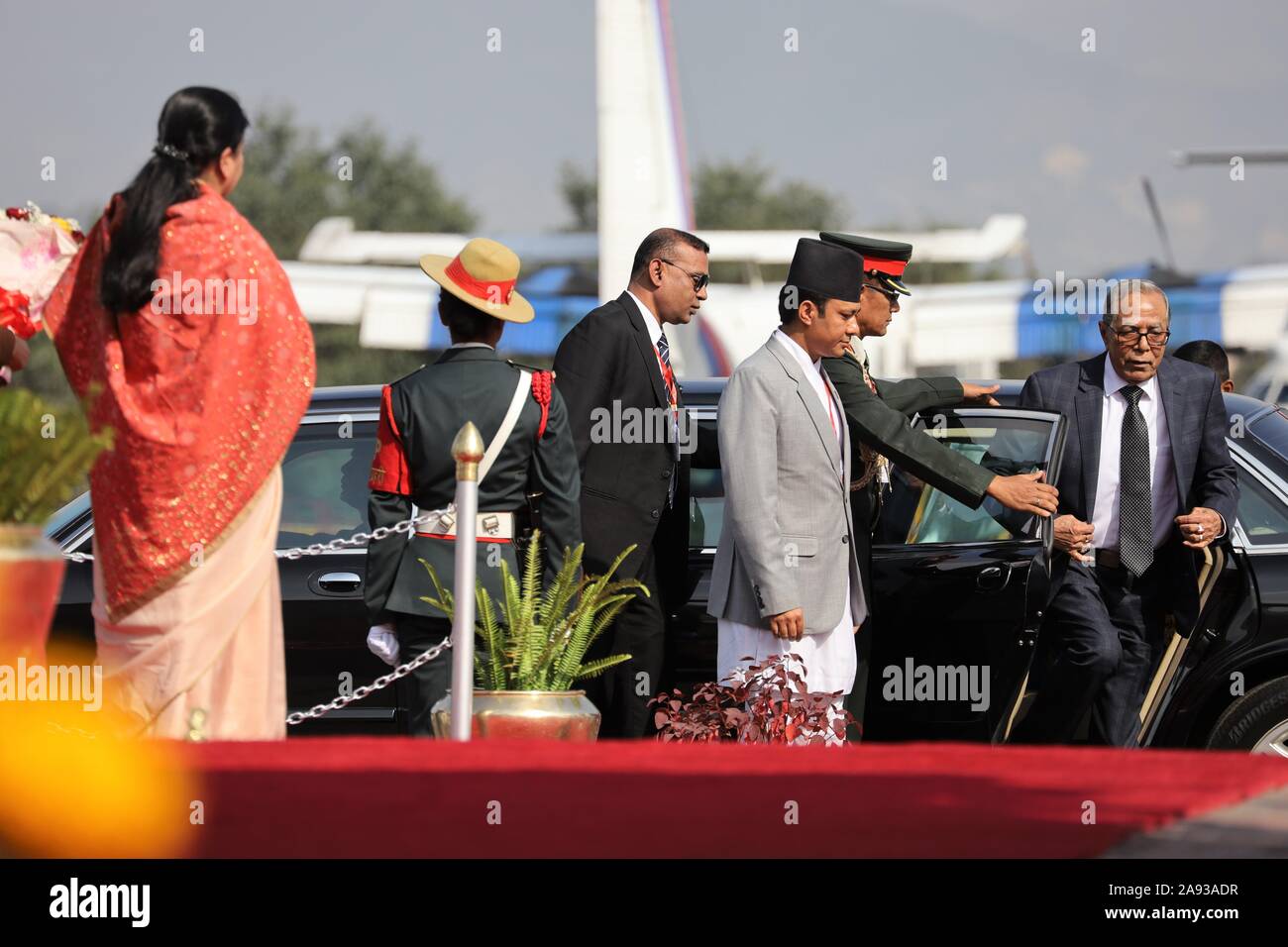 Kathmandu, Nepal. 12th Nov, 2019. President of Bangladesh, Abdul Hamid arrive at Tribhuvan International Airport, Kathmandu, Nepal on Tuesday, November 12, 2019. President of Bangladesh, Abdul Hamid is on a four-day official goodwill visit to Nepal at the invitation of President of Nepal Bidhya Devi Bhandari. (Photo by Subash Shrestha/Pacific Press) Credit: Pacific Press Agency/Alamy Live News Stock Photo