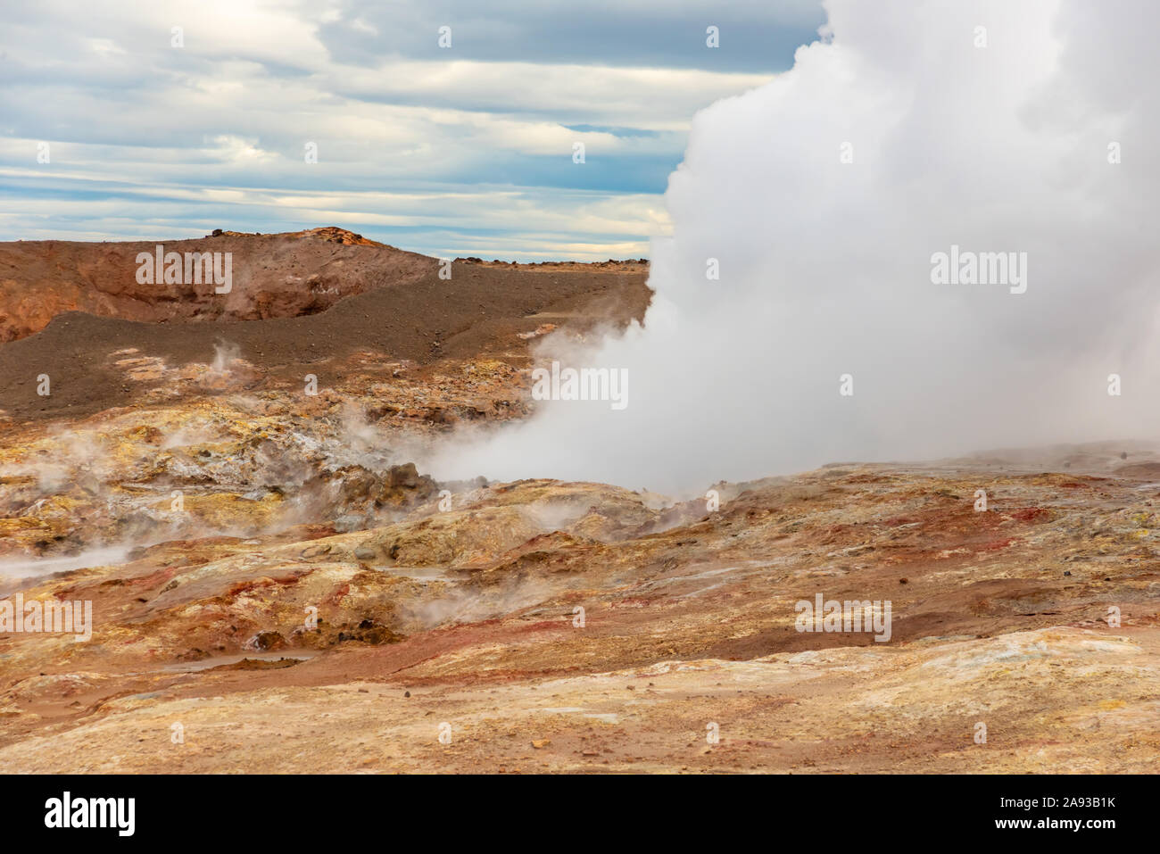 Gunnuhver Hot Springs spectacular landscape with steam from geothermal ...