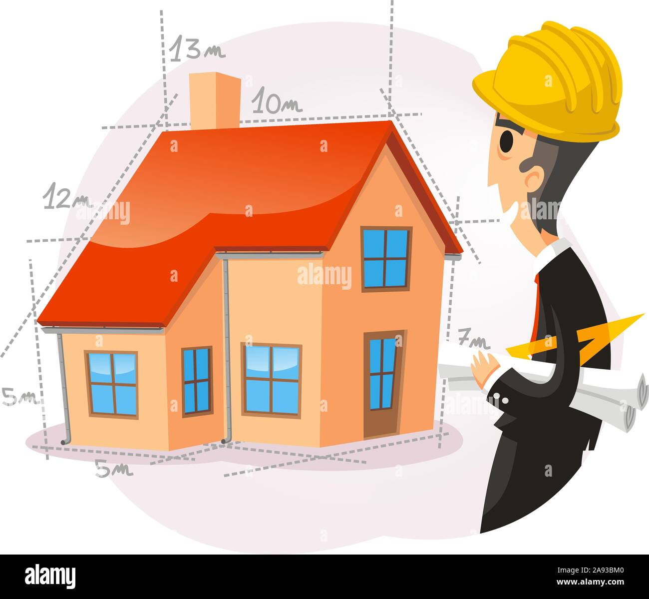 architect with house vector cartoon illustration Stock Vector