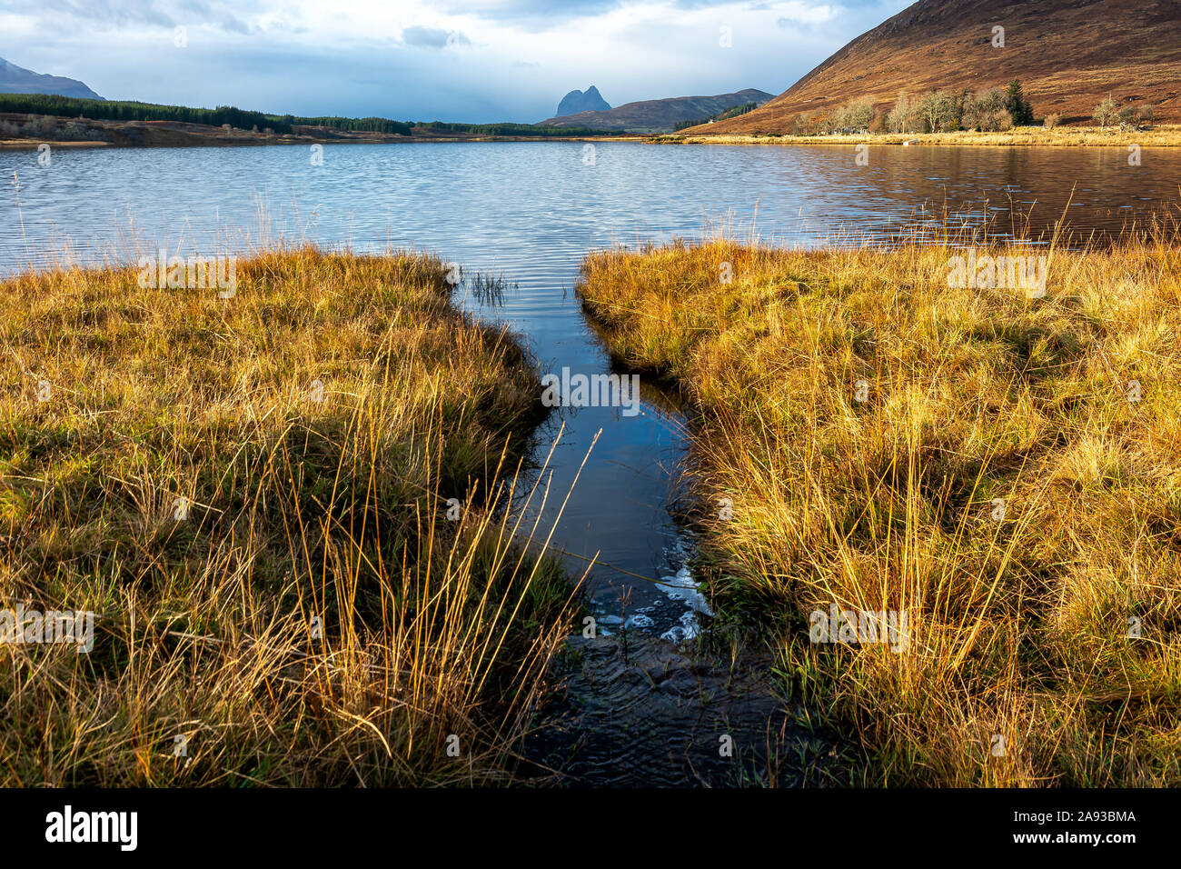 Loch Borrolan and Suilven, Sutherland, Scotland, United Kingdom Stock Photo
