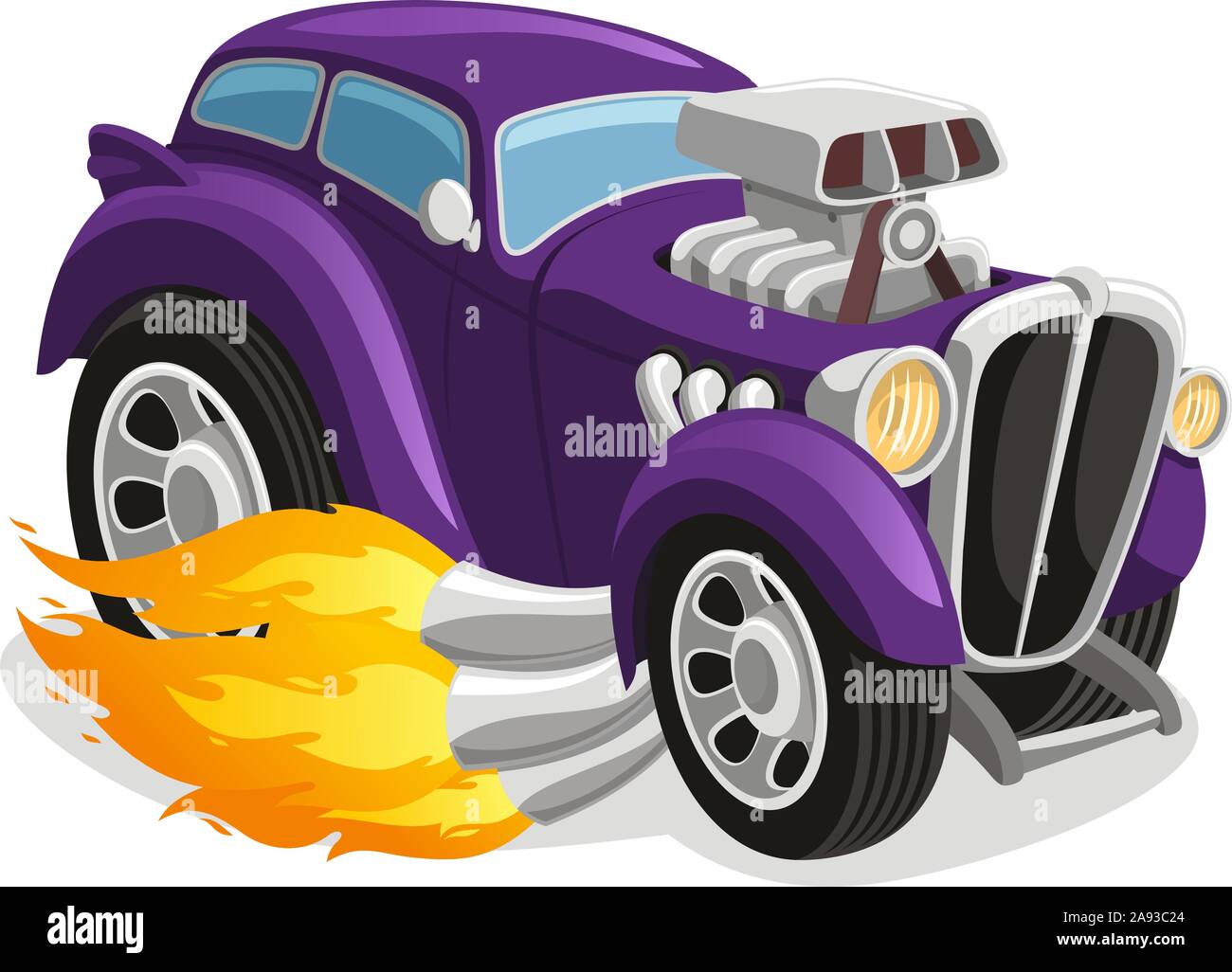 Muscle car smoking flame, vector illustration cartoon. Stock Vector