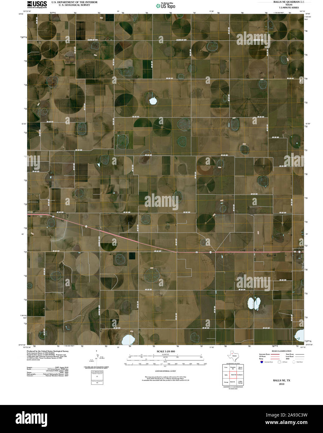 USGS TOPO Map Texas TX Ralls NE 20100414 TM Restoration Stock Photo