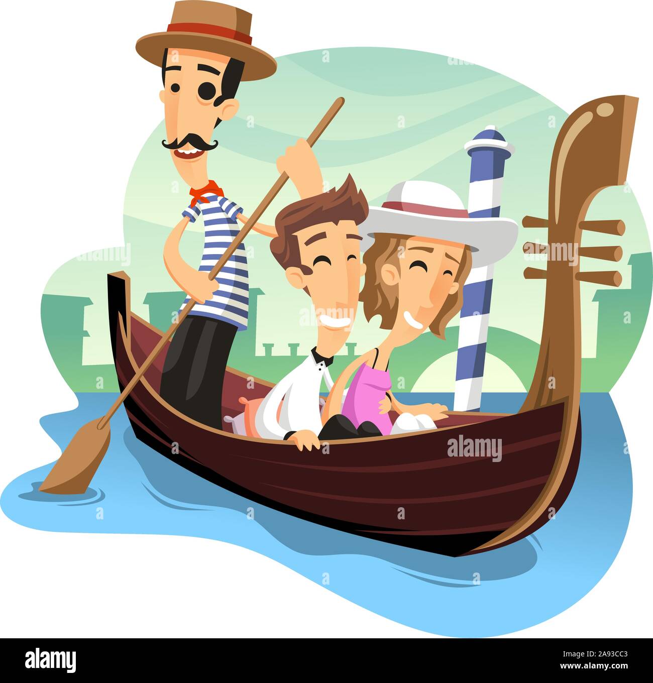 Venice Gondola ride cartoon illustration Stock Vector