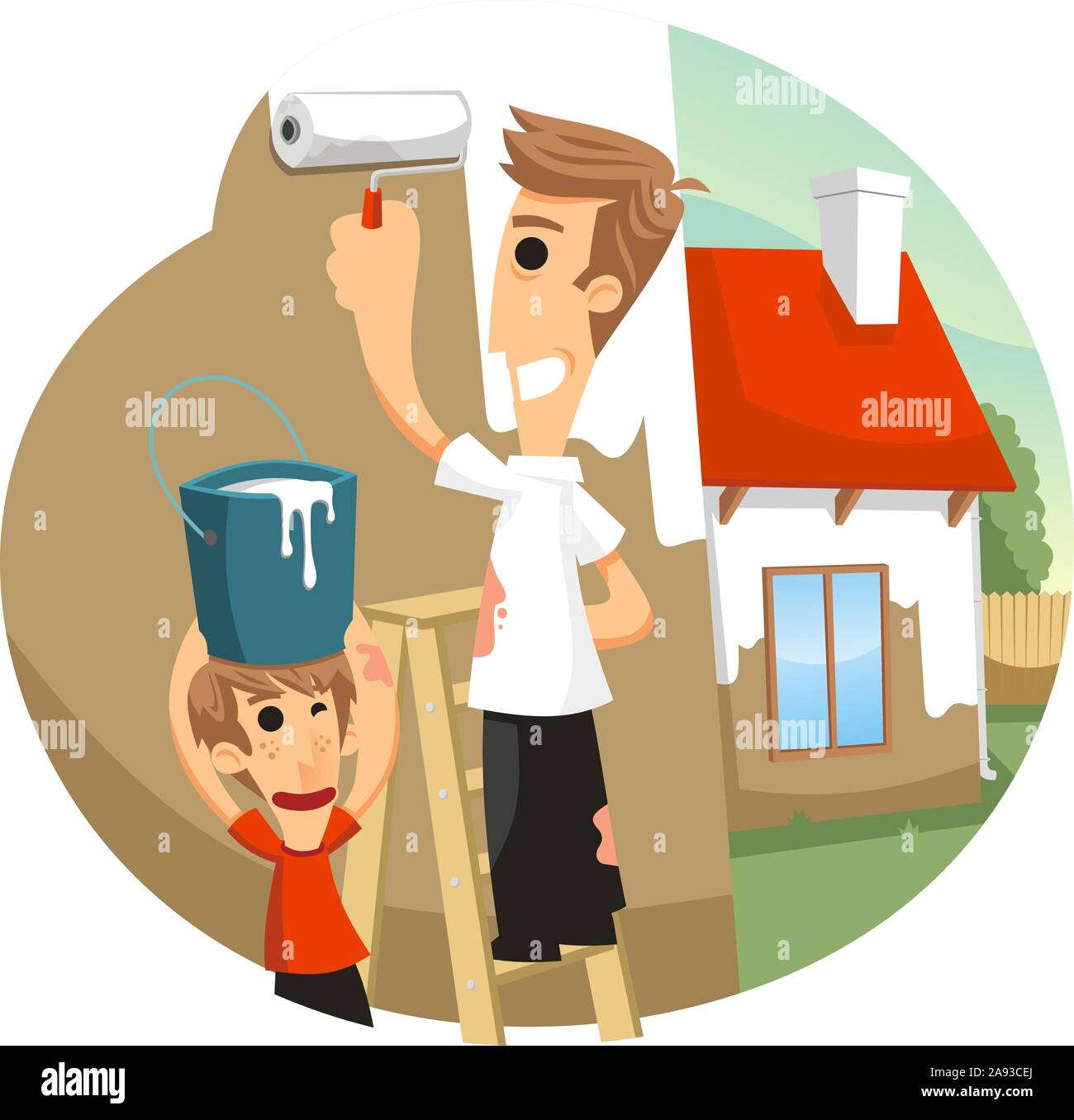 father and son painting house cartoon illustration Stock Vector Image & Art  - Alamy
