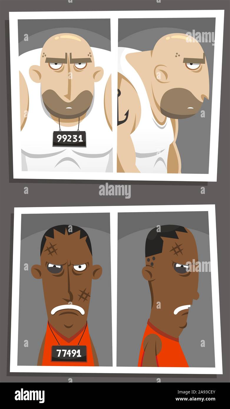 criminal mugshot cartoon set Stock Vector