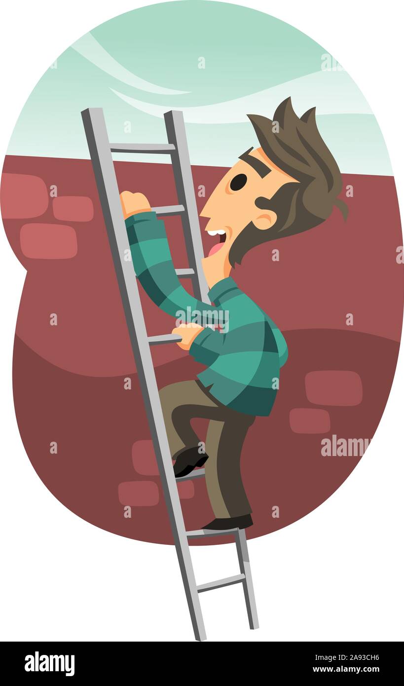 Man climbing ladder vector cartoon illustration Stock Vector