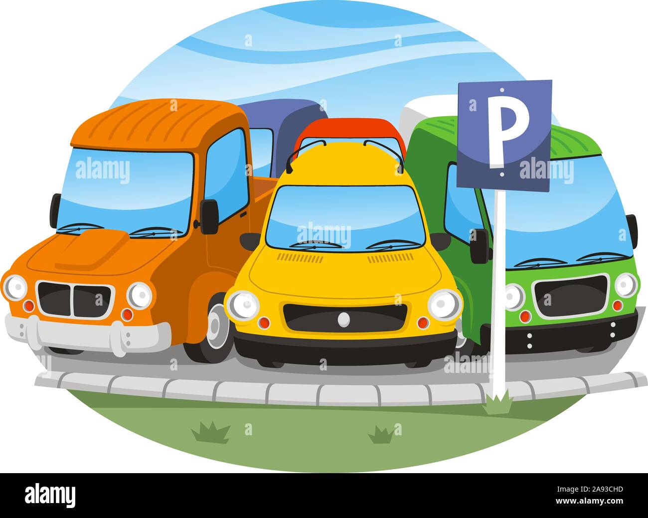 parking space full of cars  illustration Stock Vector