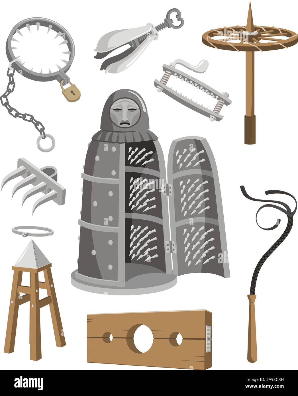 Medieval Torture Tools Set vector cartoon illustration Stock Vector