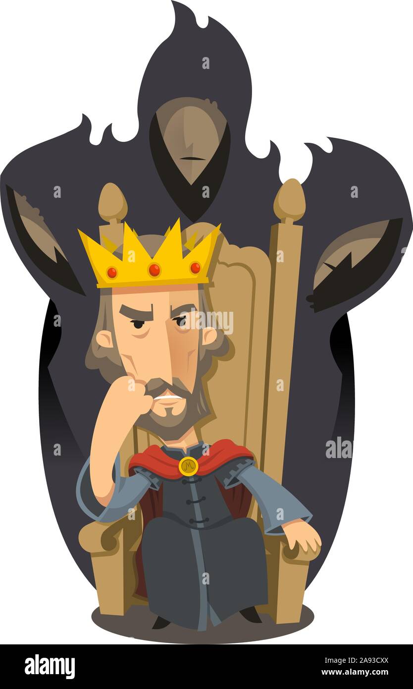 Macbeth on his throne vector cartoon illustration Stock Vector