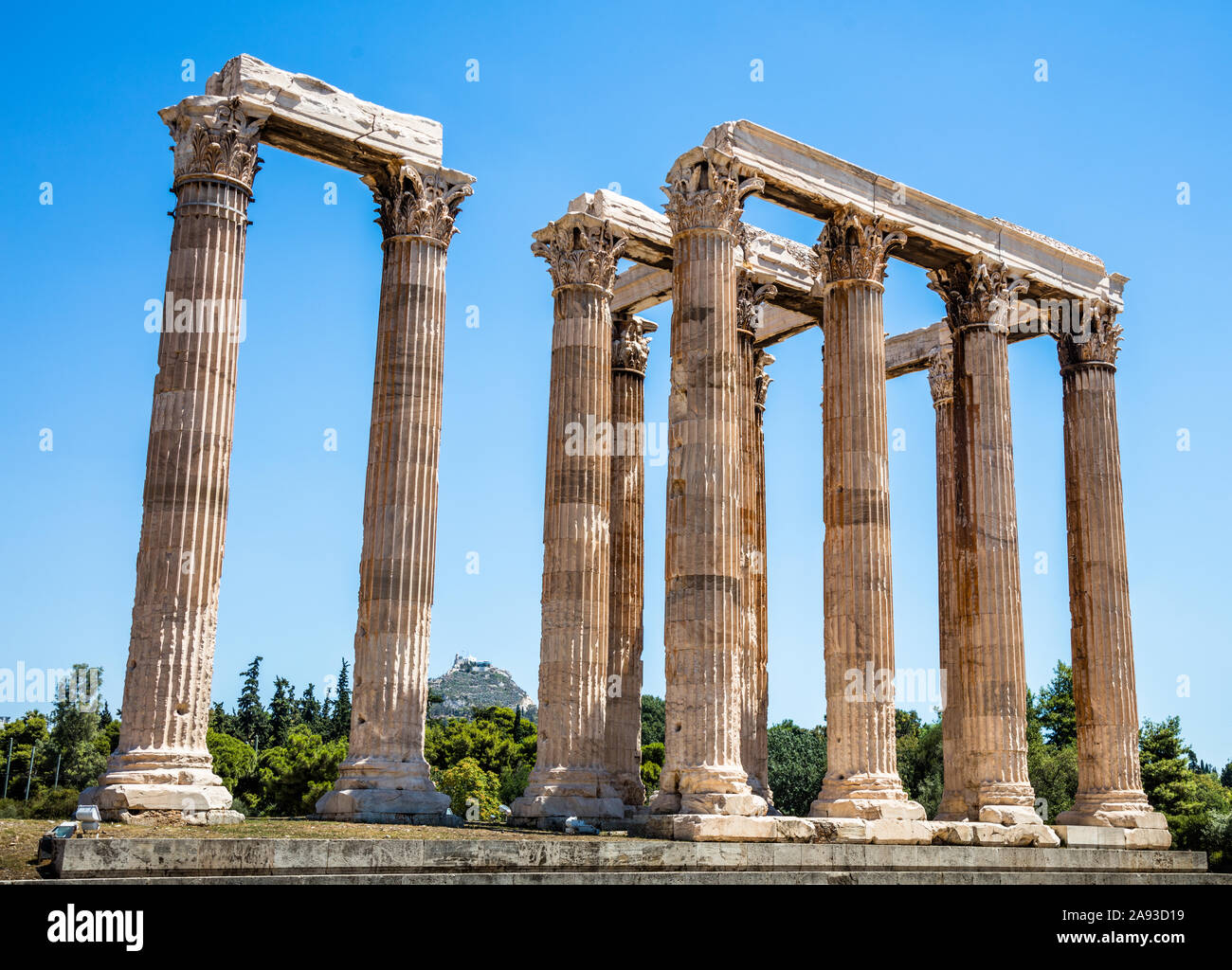 Temple of Olympian Zeus, also known as the Olympieion or Columns of the Olympian Zeus, in Athens, Greece. Stock Photo