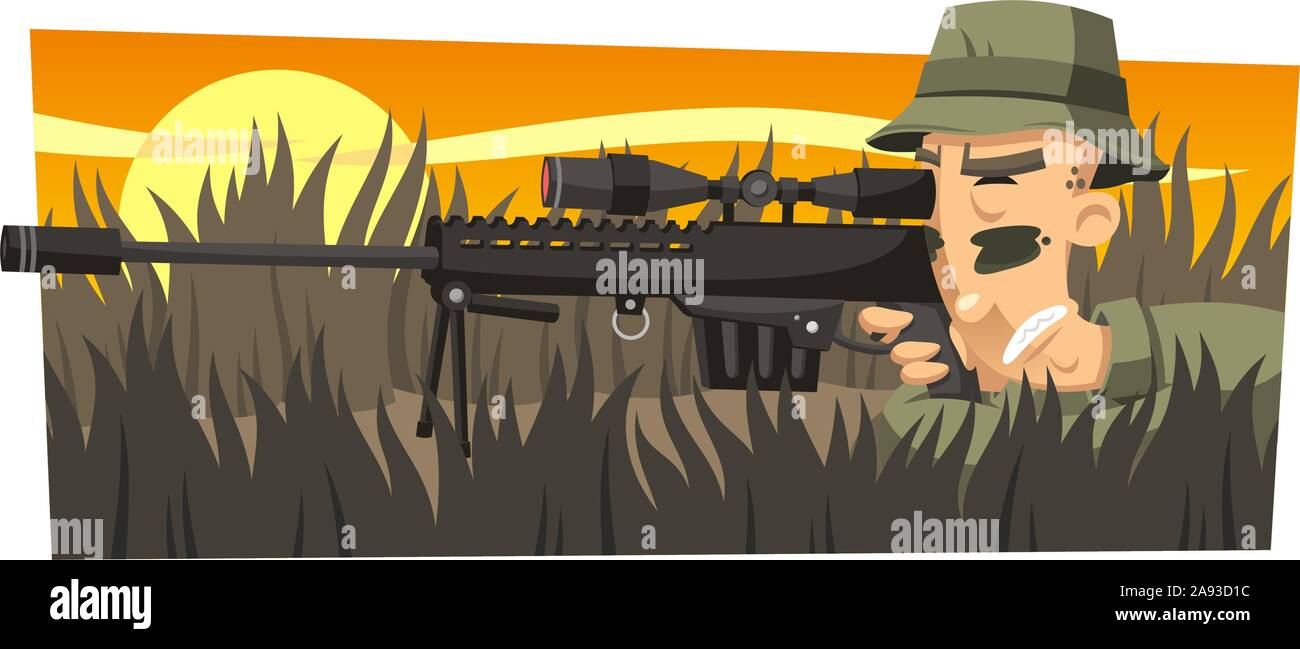 sniper on ground vector cartoon Stock Vector