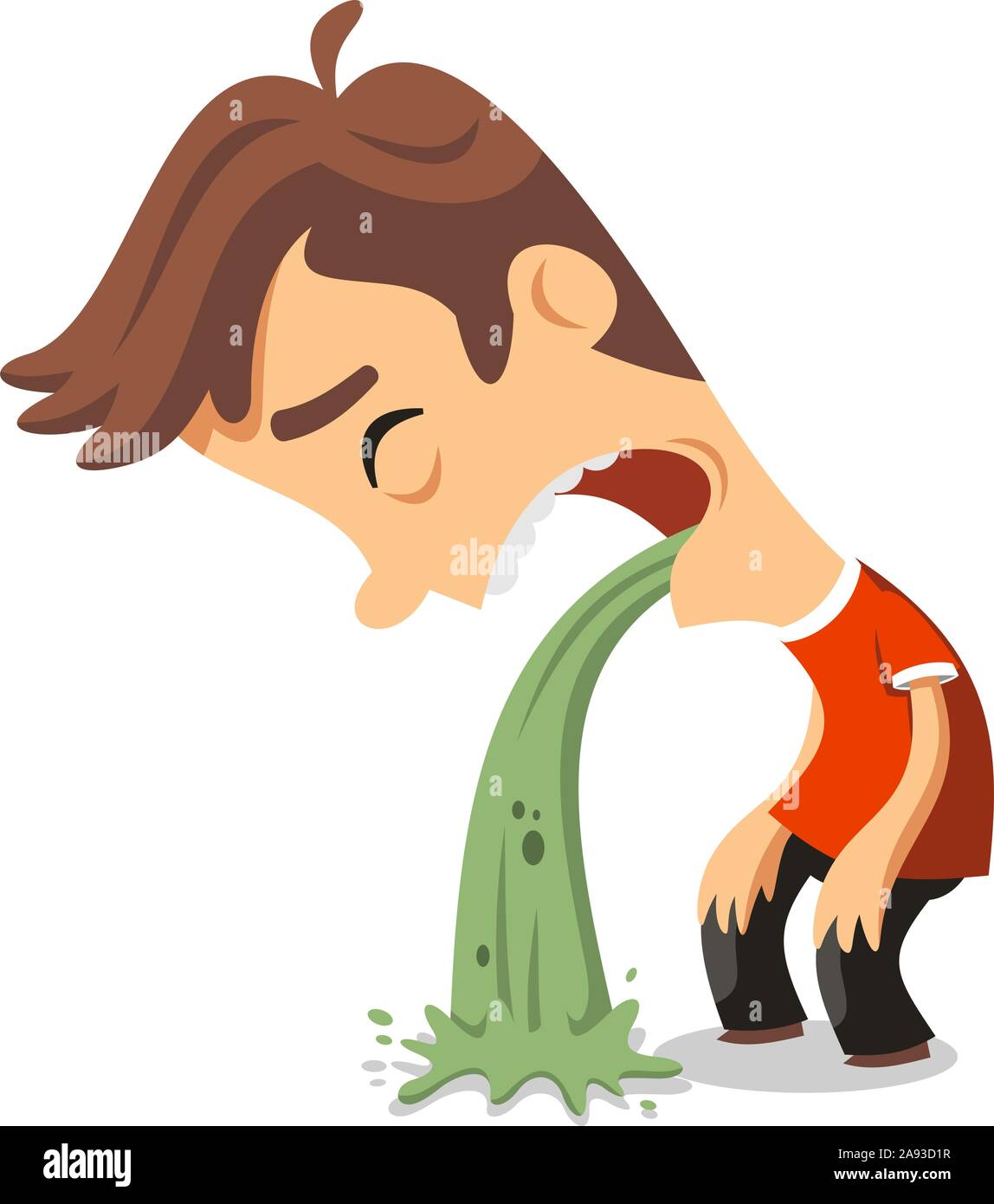 Young man in pain vomiting, vector illustration cartoon Stock Vector