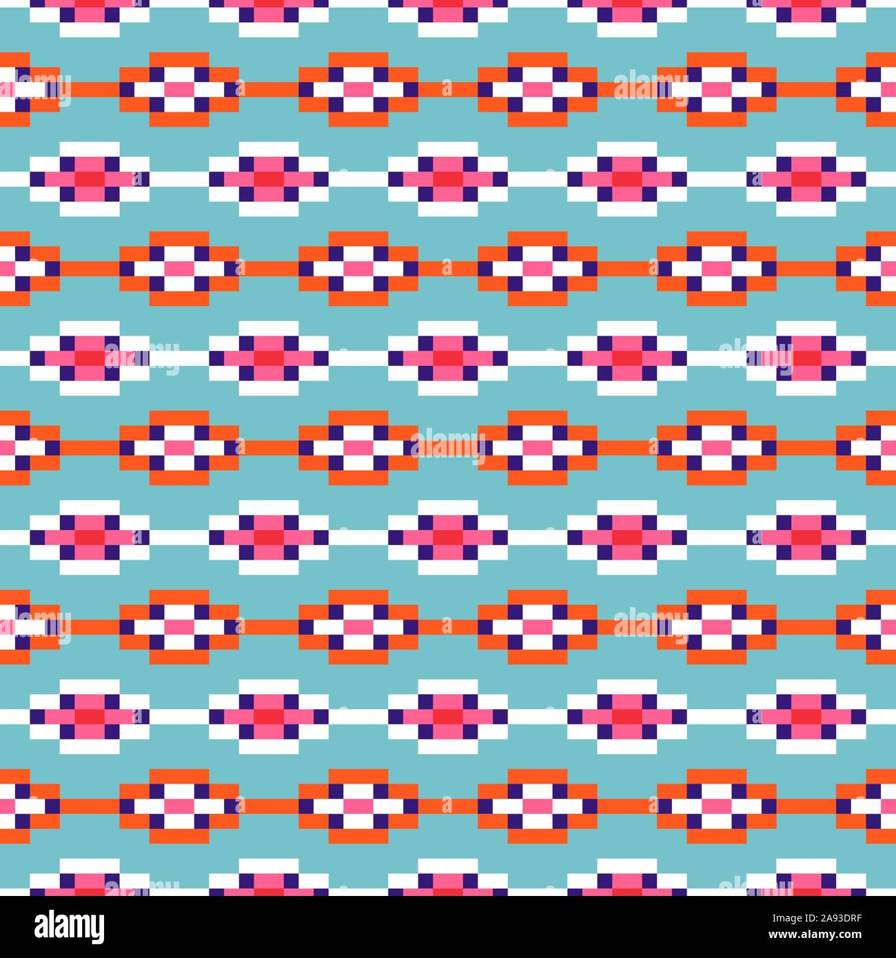 Aztec geometric rows seamless blue pattern pixel blocks shapes texture. Stock Vector