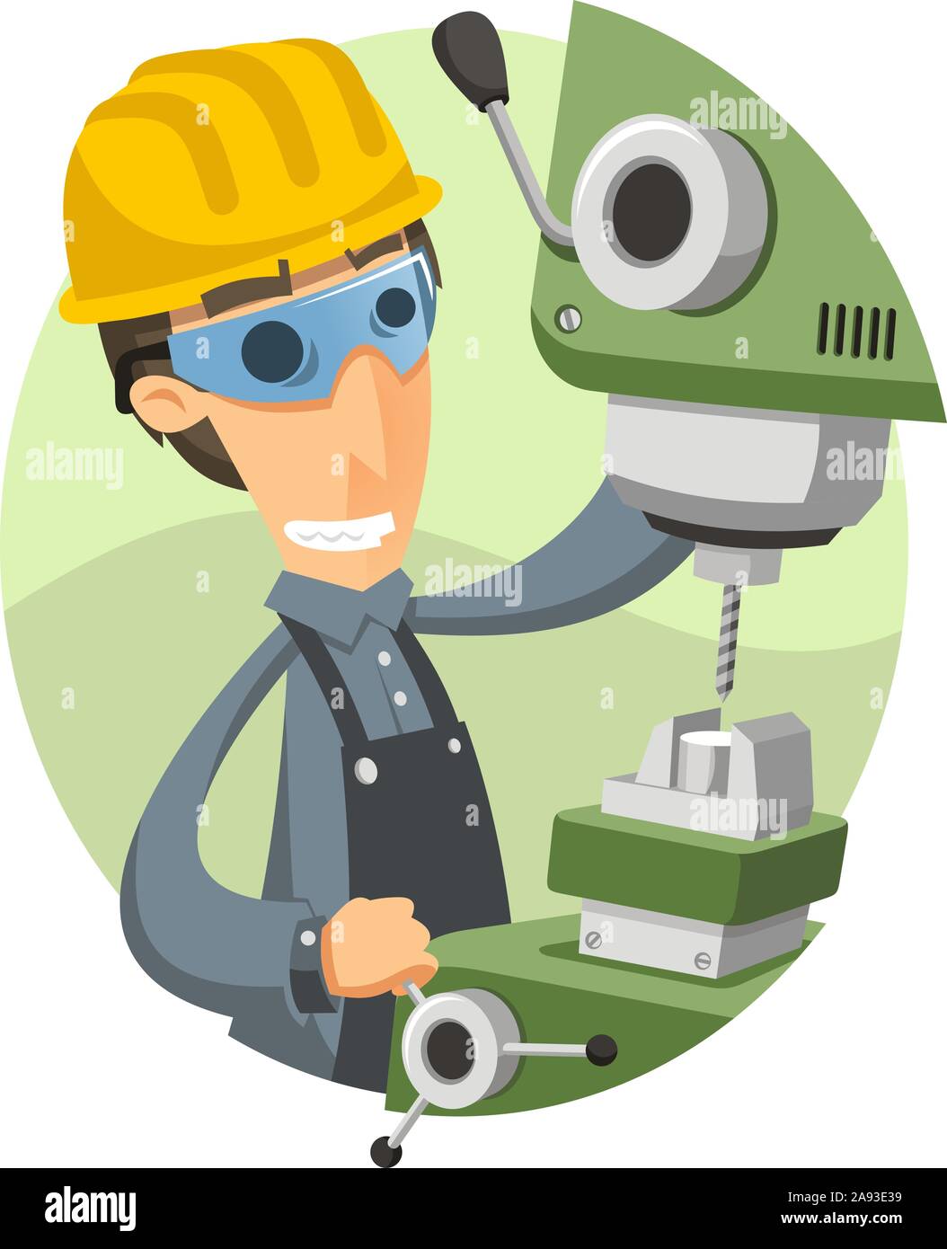 Tuner Lathe Operator Working with Helmet and Apron, vector illustration cartoon. Stock Vector