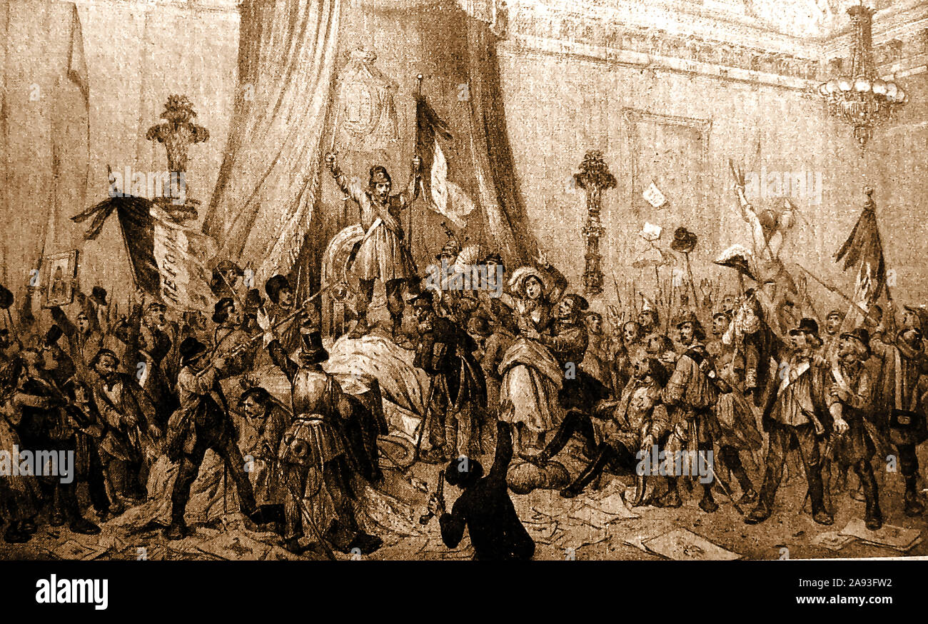 Paris Revolution 1848  - scene in the throne room of the Tuileries Palace  after the flight of the king Stock Photo