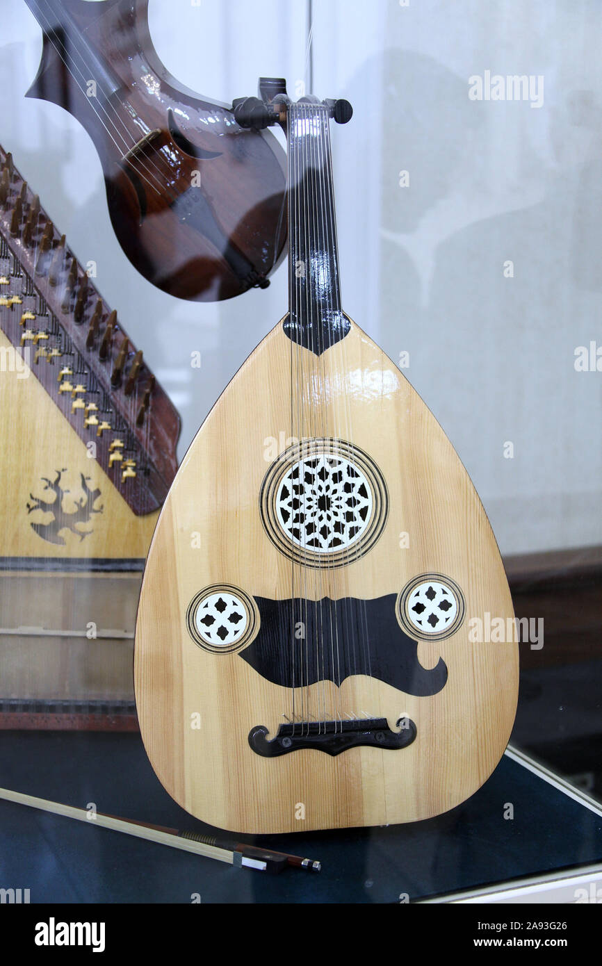 Traditional musical instruments exhibited at the Museum of Bobur in Uzbekistan Stock Photo