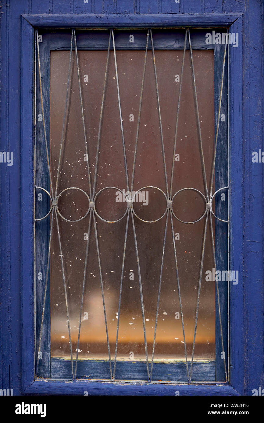 Decorative metal window gate with circular geometric pattern Stock Photo