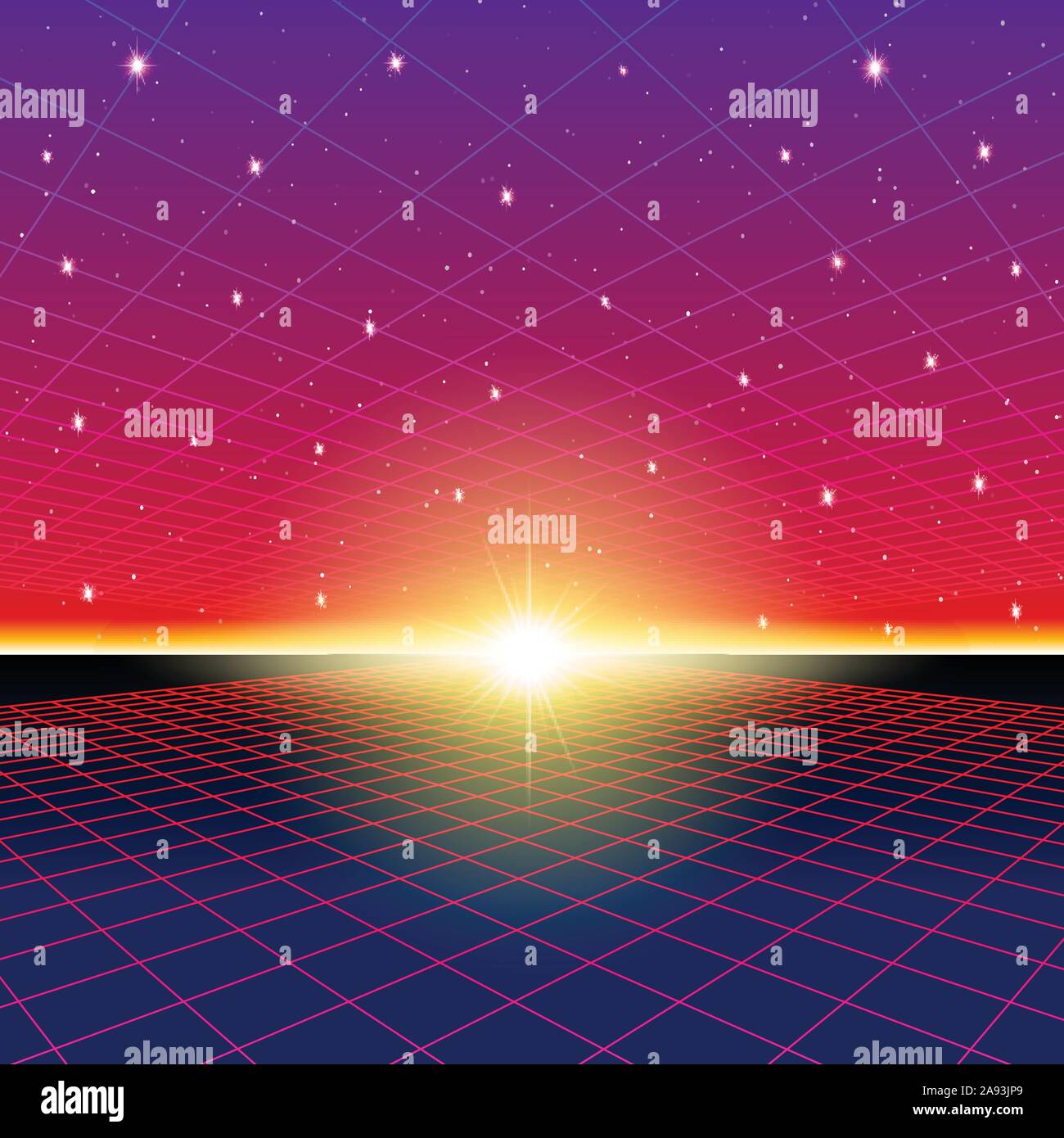Retro neon background with 80s styled laser grid and stars Stock Vector ...