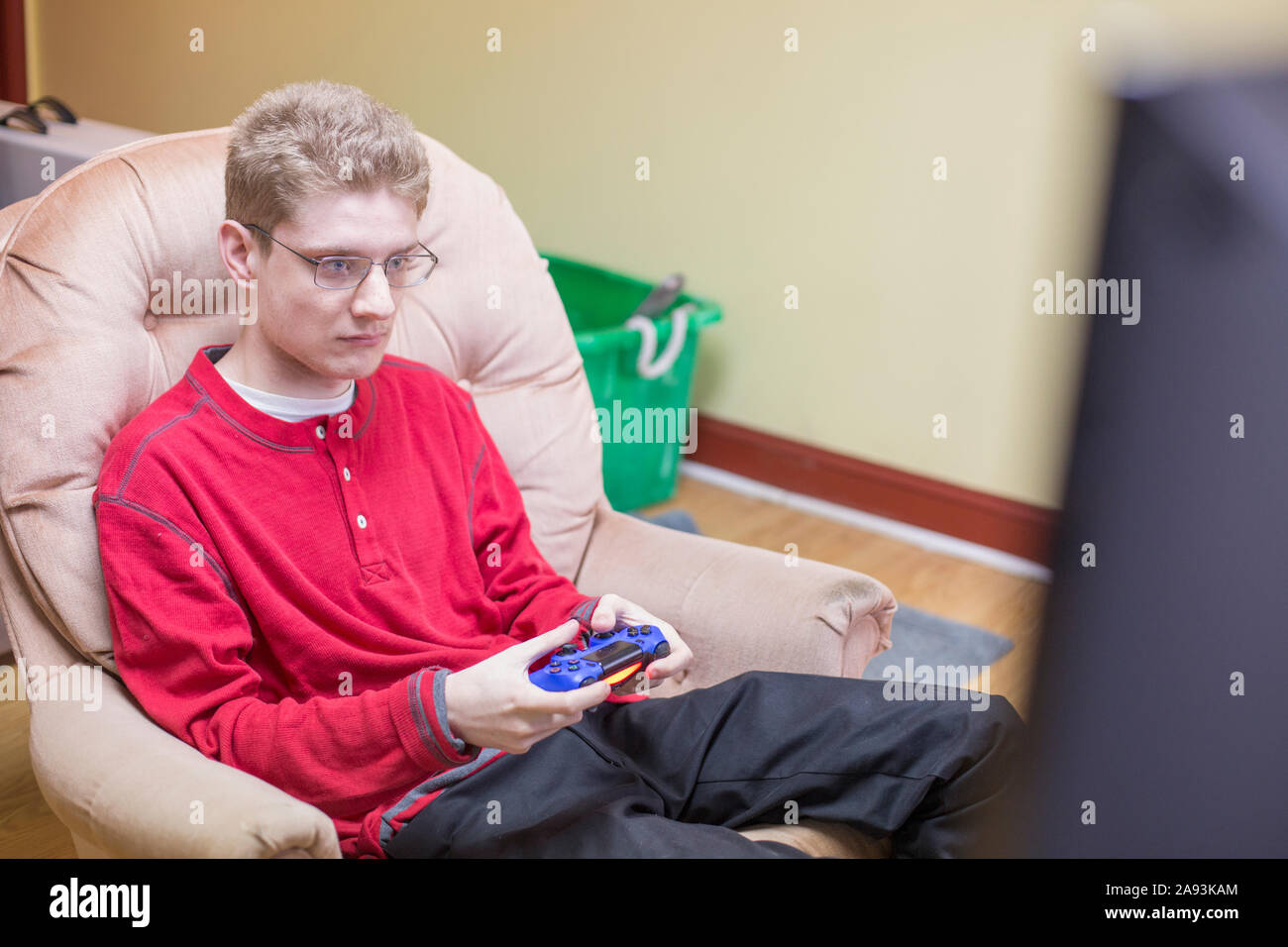 Boy with Anxiety Disorder playing video games Stock Photo Alamy