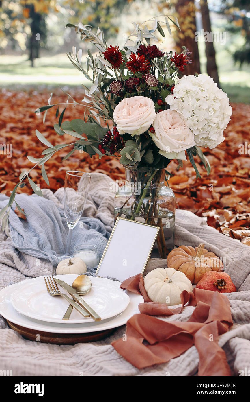 Autumn Wedding Table Setting Garden Party Celebration Picnic