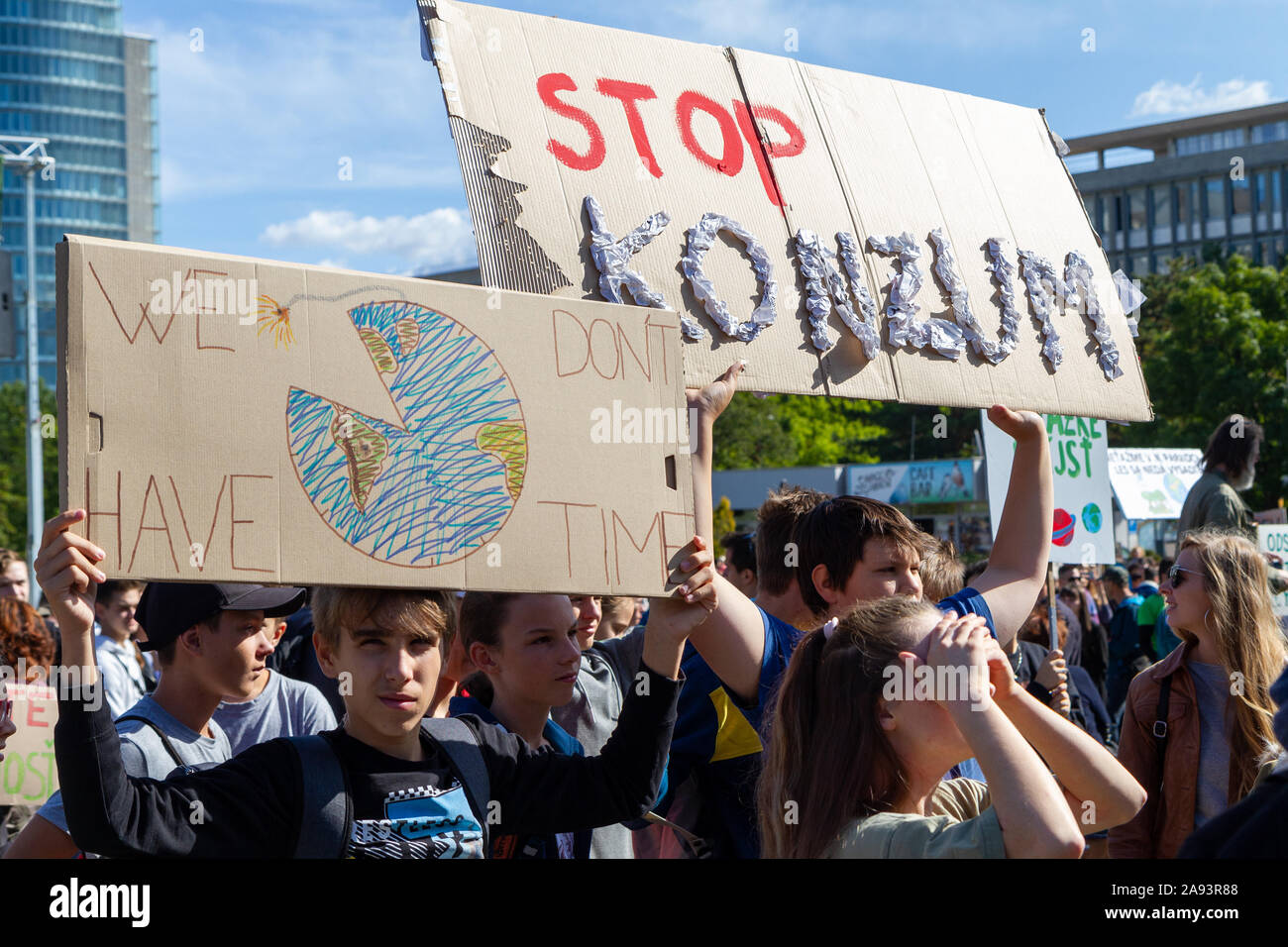 Slovak students gather in climate change protest rally in the capital. Stock Photo