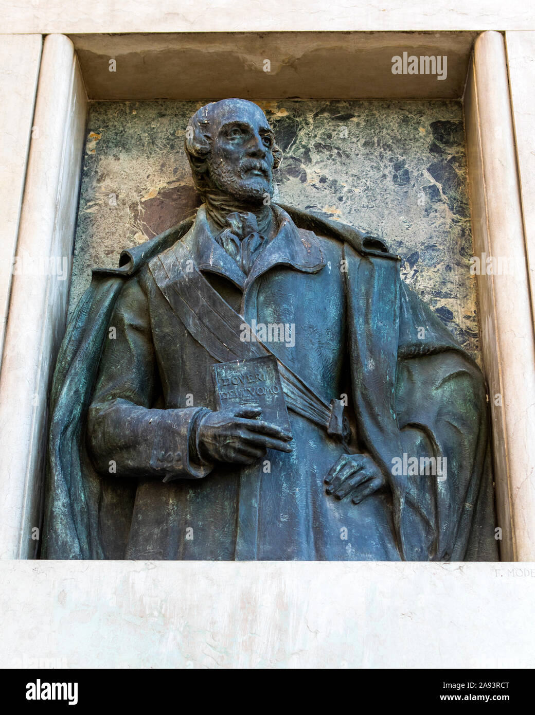 A sculpture of historic Italian politician Giuseppe Mazzini, near the banks of the Grand Canal in Venice, Italy. Stock Photo