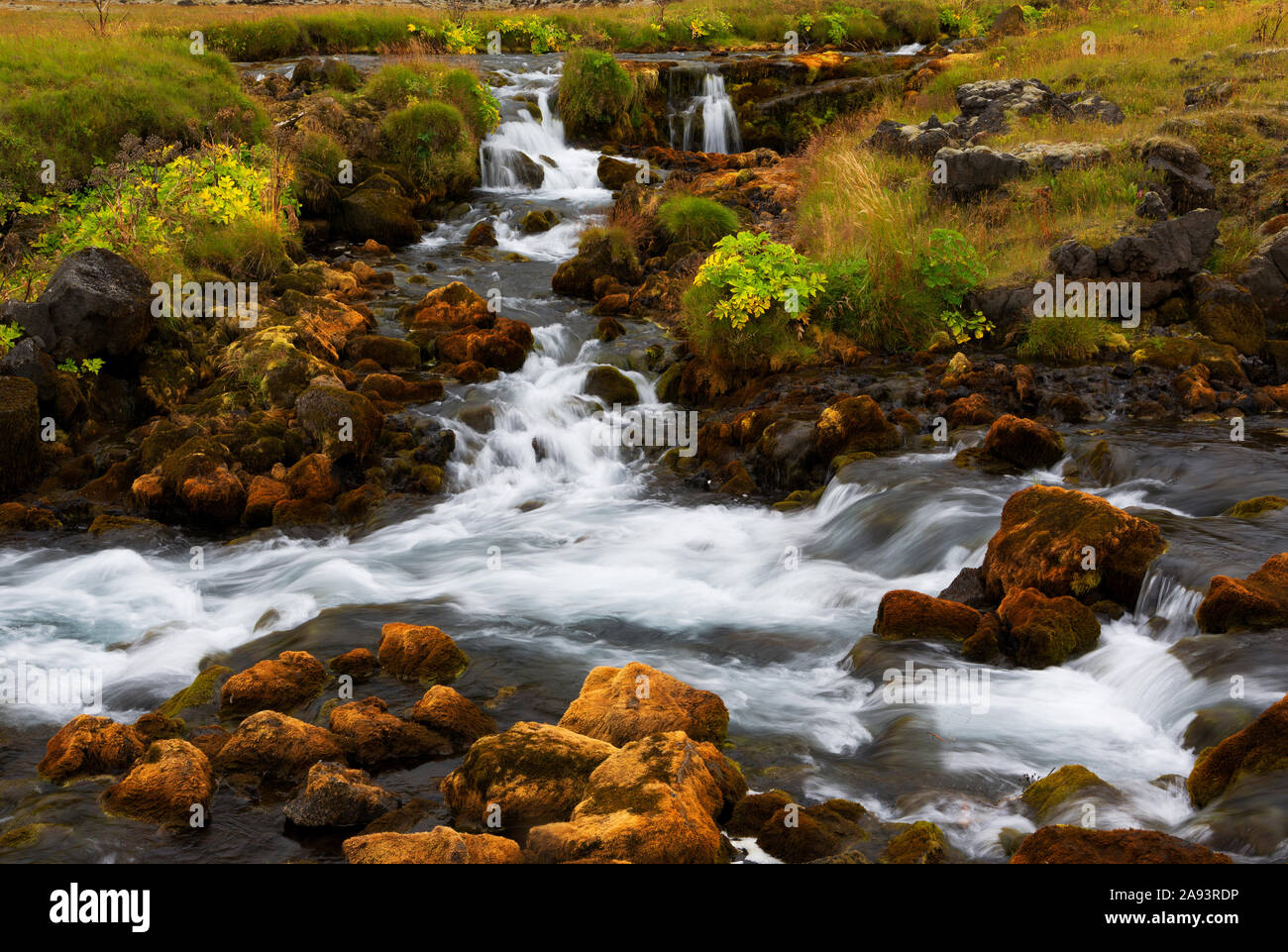 Cascading waterfall in Iceland Stock Photo