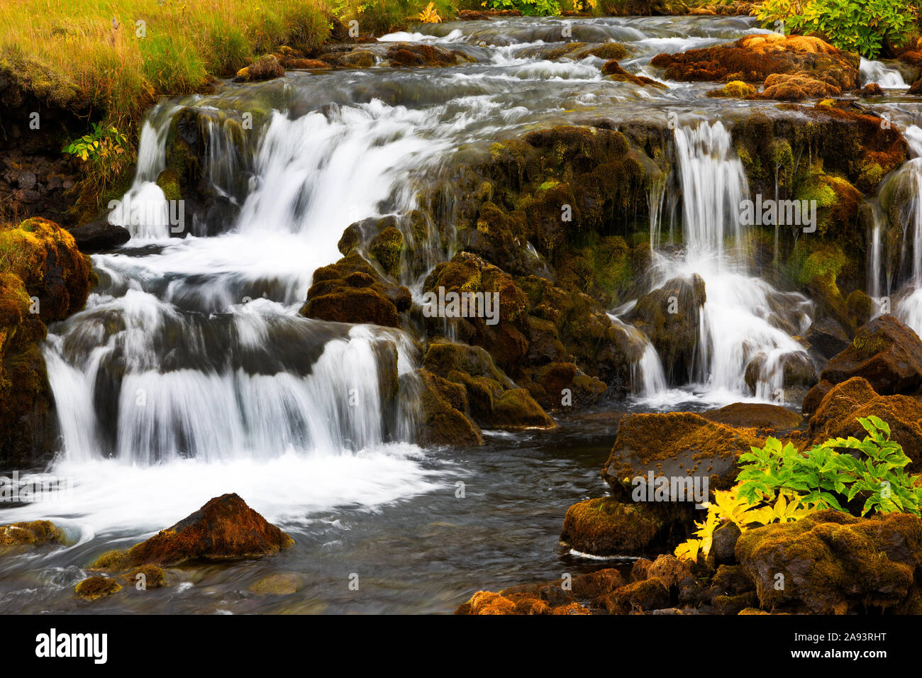 Cascading waterfall in Iceland Stock Photo