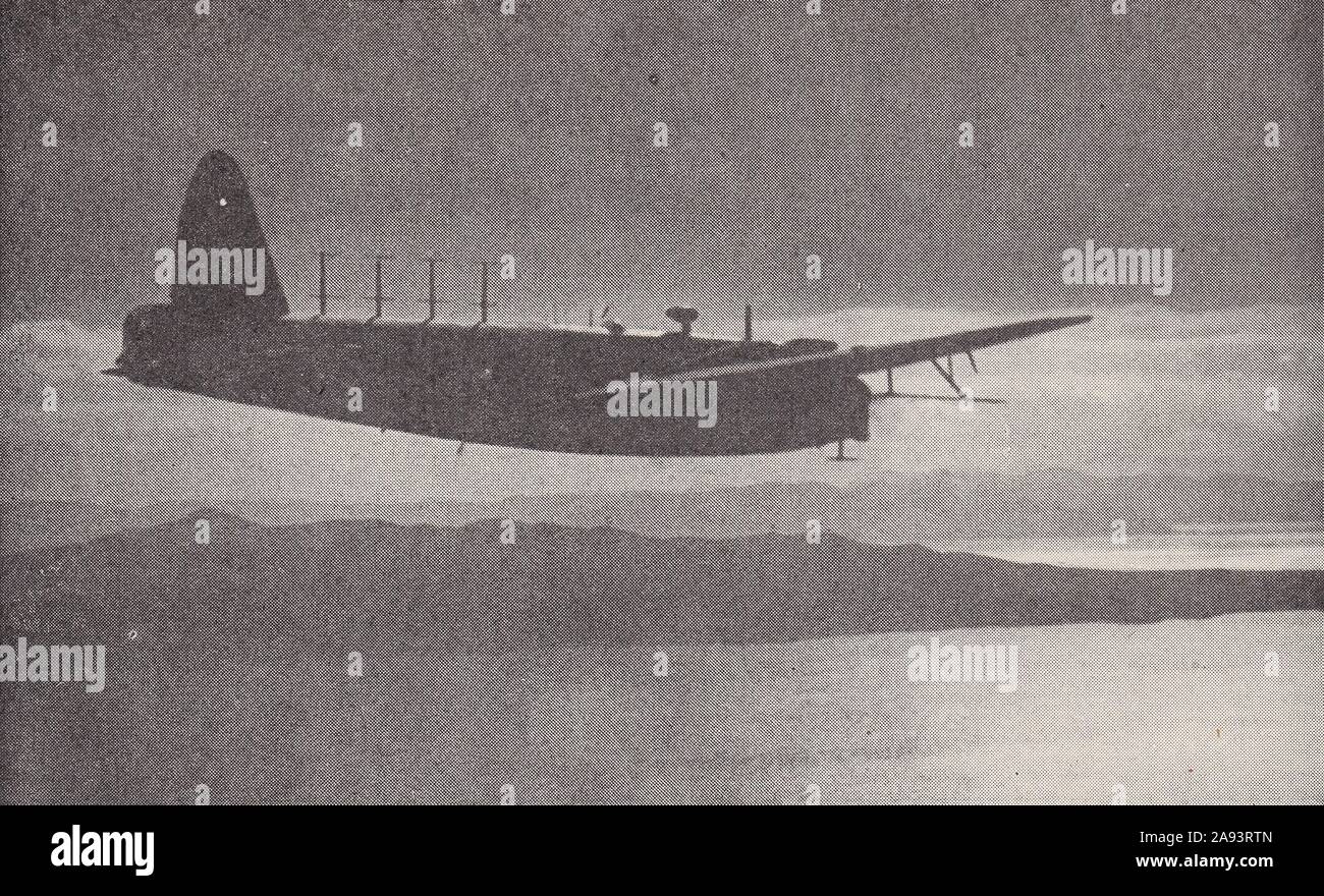R.A.F. Wellington Bomber in flight with external Radar devices on the fuselage and also beneath the starboard wing 1940s. Stock Photo