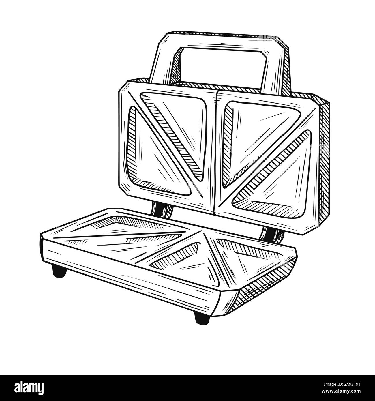 Sketch sandwich toaster on a white background. Vector illustration in sketch style. Stock Vector