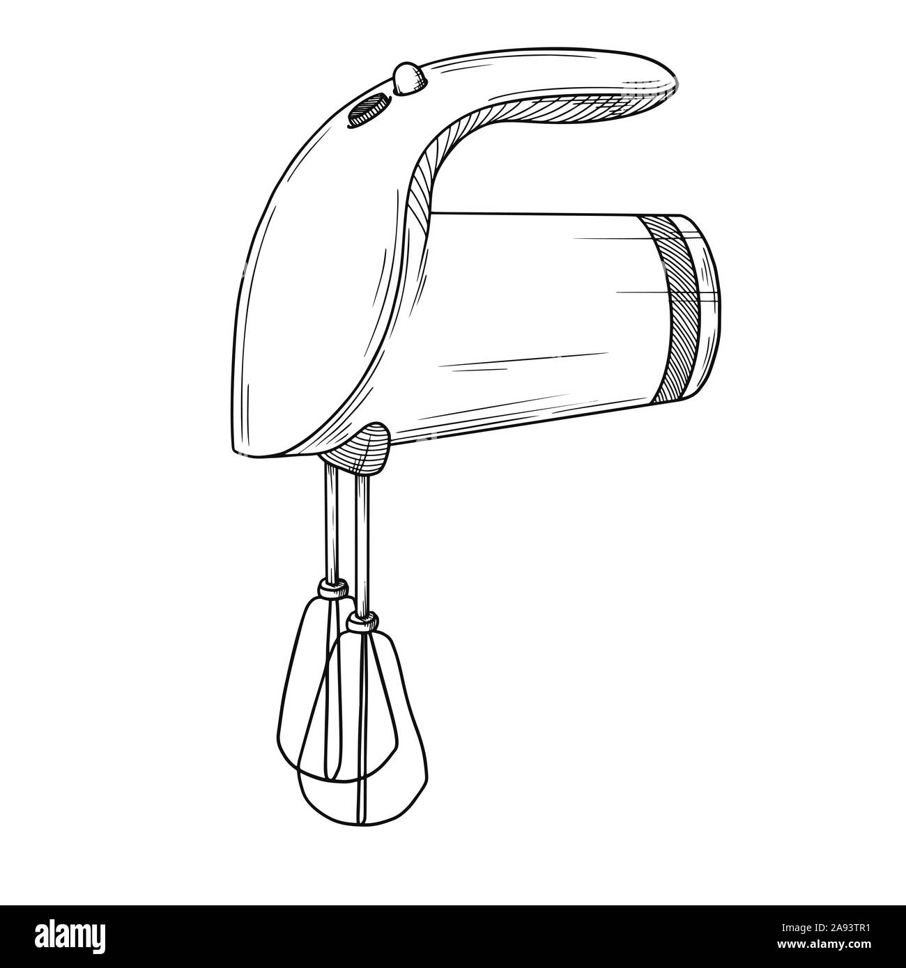 Hand mixer isolated on white background. Vector illustration in sketch style. Stock Vector