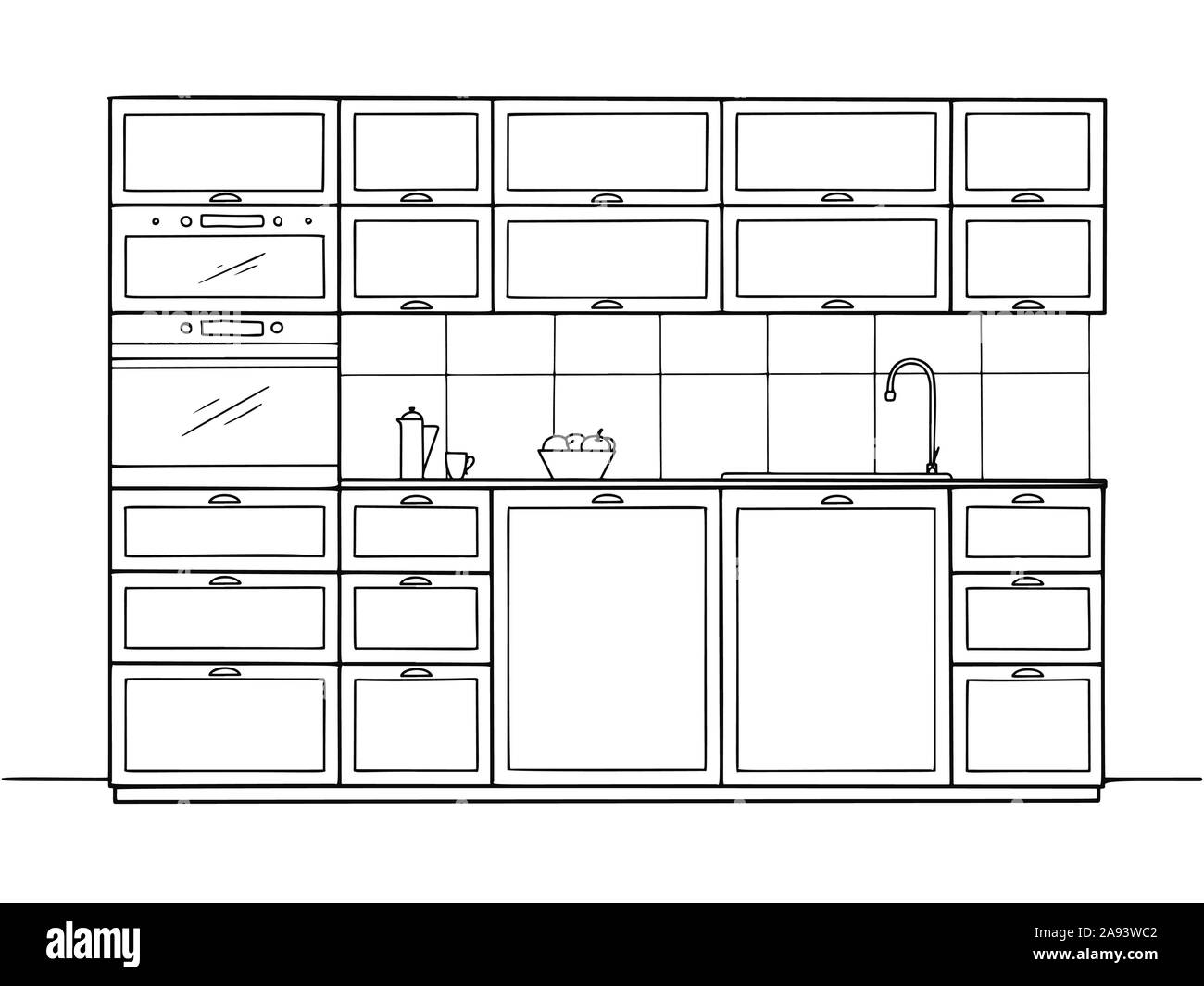 Hand drawn kitchen furniture. Vector illustration in sketch style Stock