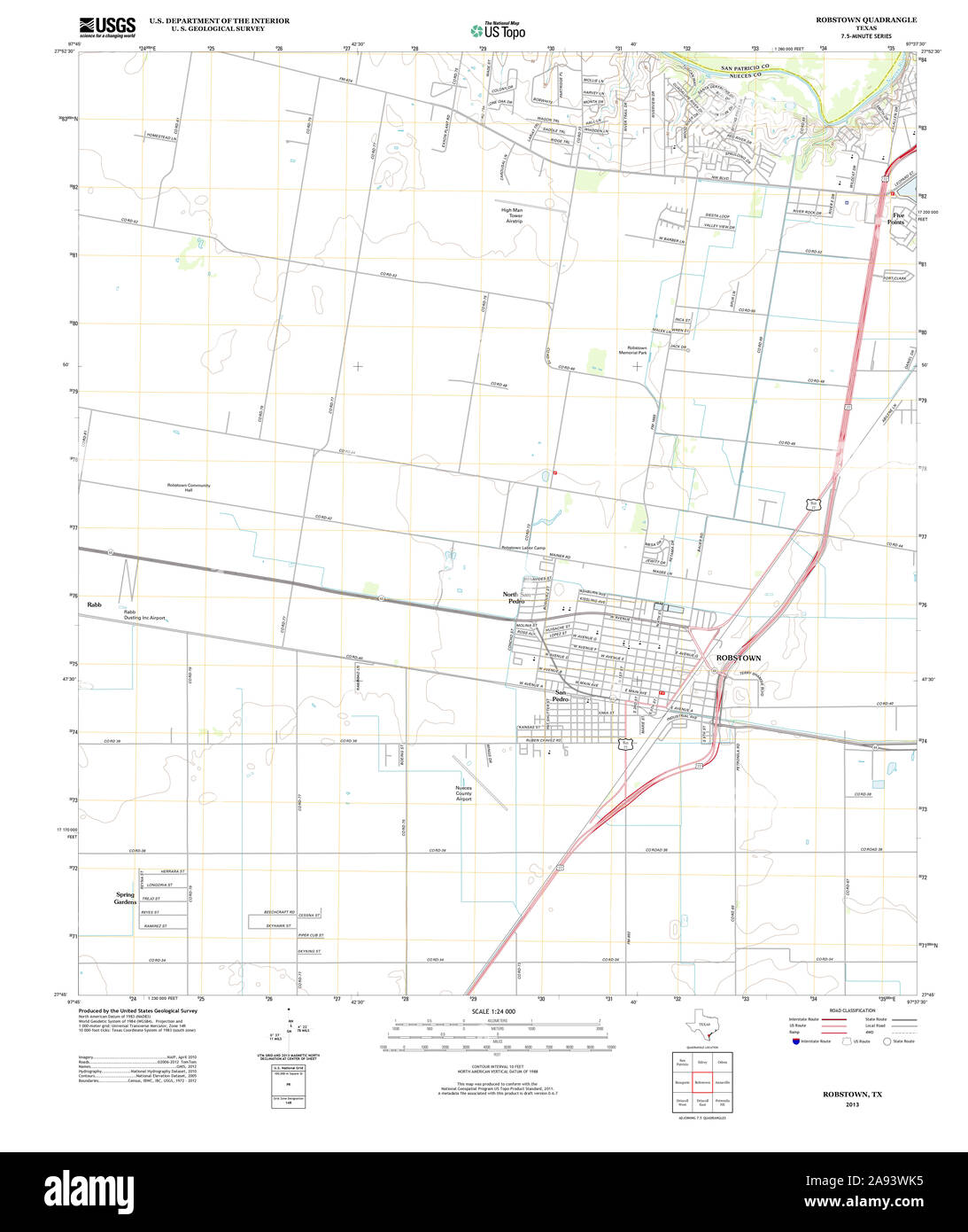 USGS TOPO Map Texas TX Robstown 20130201 TM Restoration Stock Photo