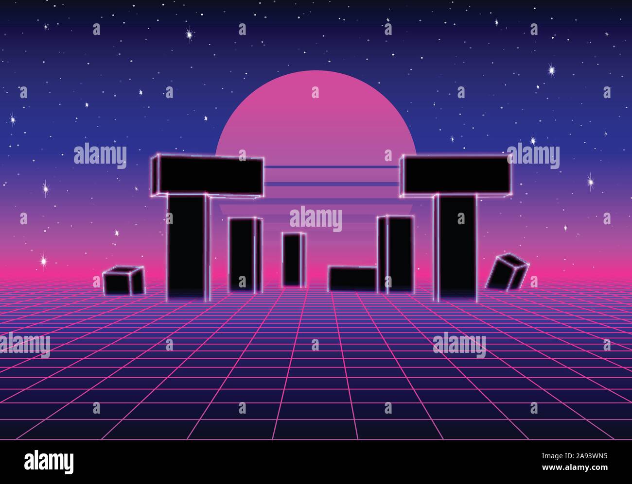 Neon landscape with 80s retro wave game style Stock Vector Image & Art -  Alamy