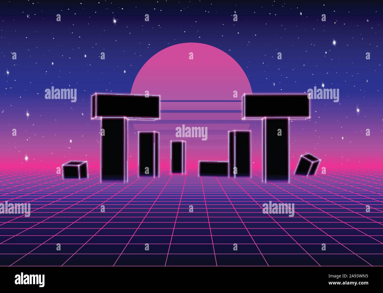 Neon Landscape With 80s Retro Wave Game Style Stock Vector Image Art Alamy