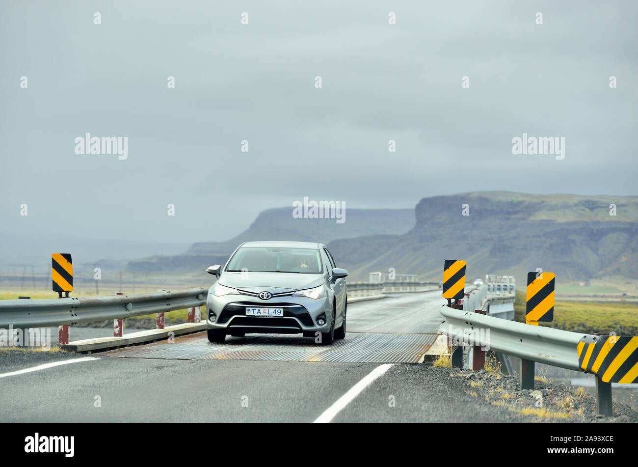 Skaftafell, Iceland. A one-lane bridge along the Ring Road near Skaftafell. Stock Photo