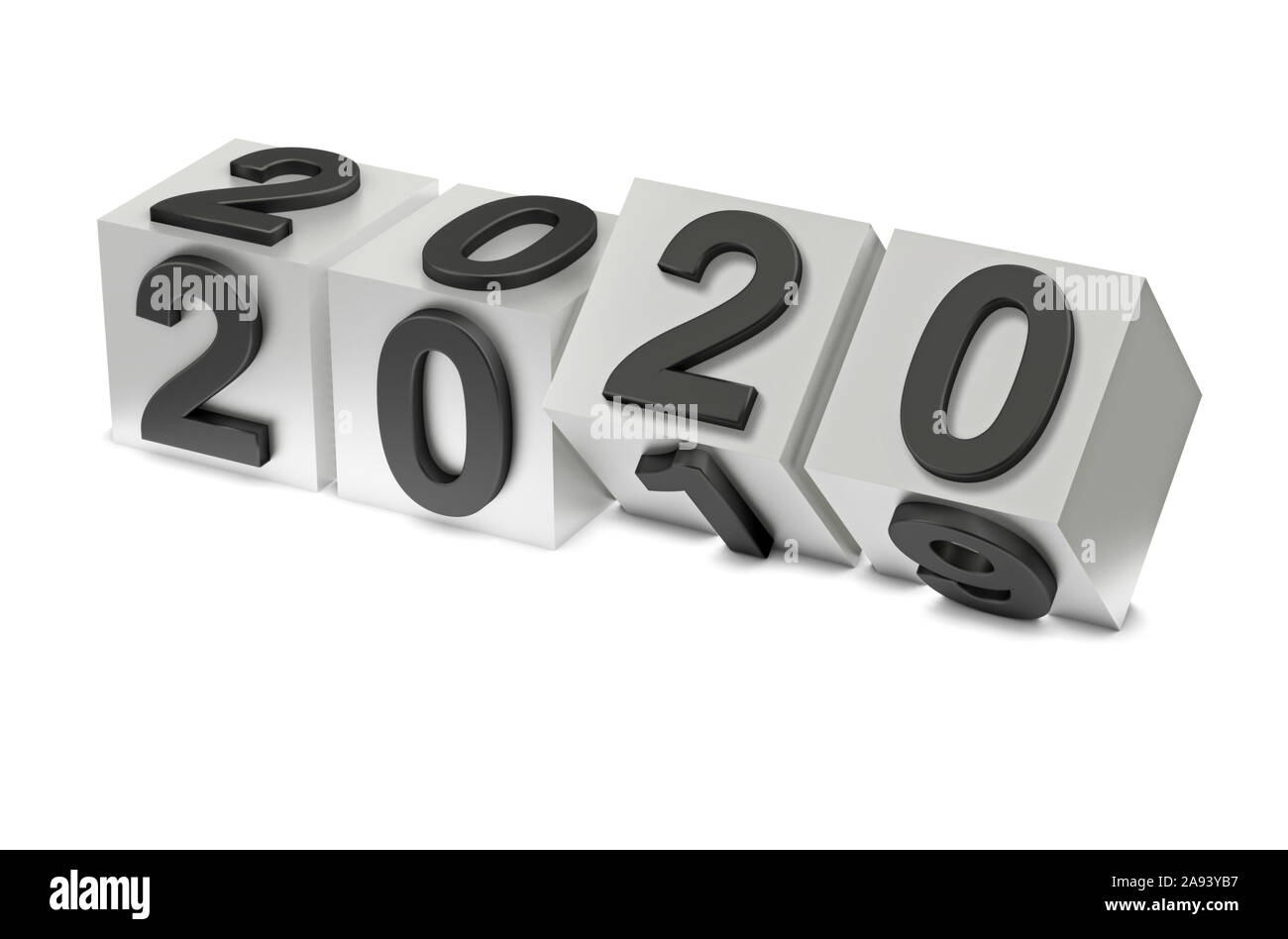 Abstraction of the new year. 2020 black number flips on cubes. 3d render Stock Photo
