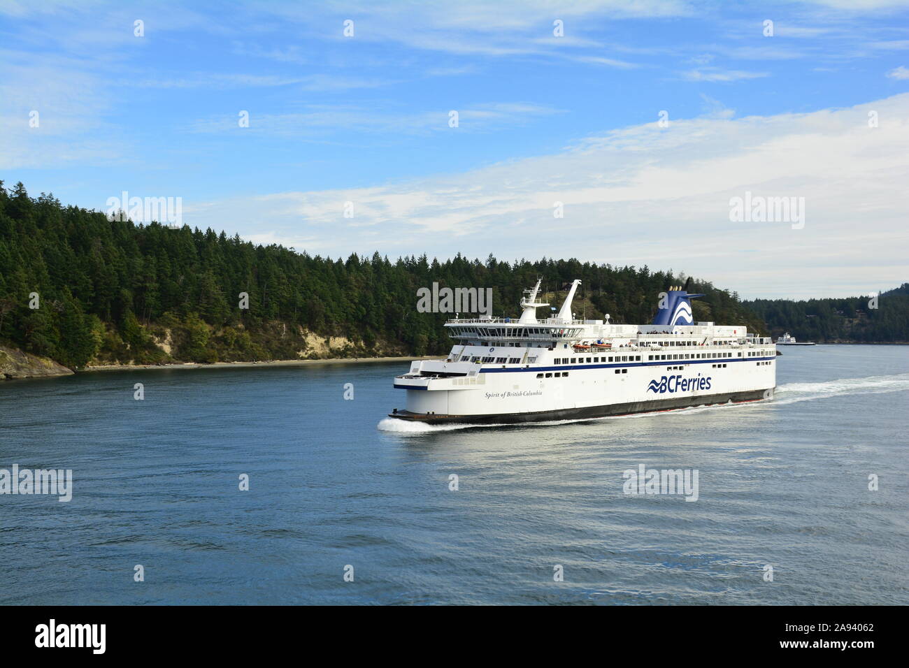 BC Ferries ship the Spirit of British Columbia as it sails its way to Vancouver from Victoria. Stock Photo