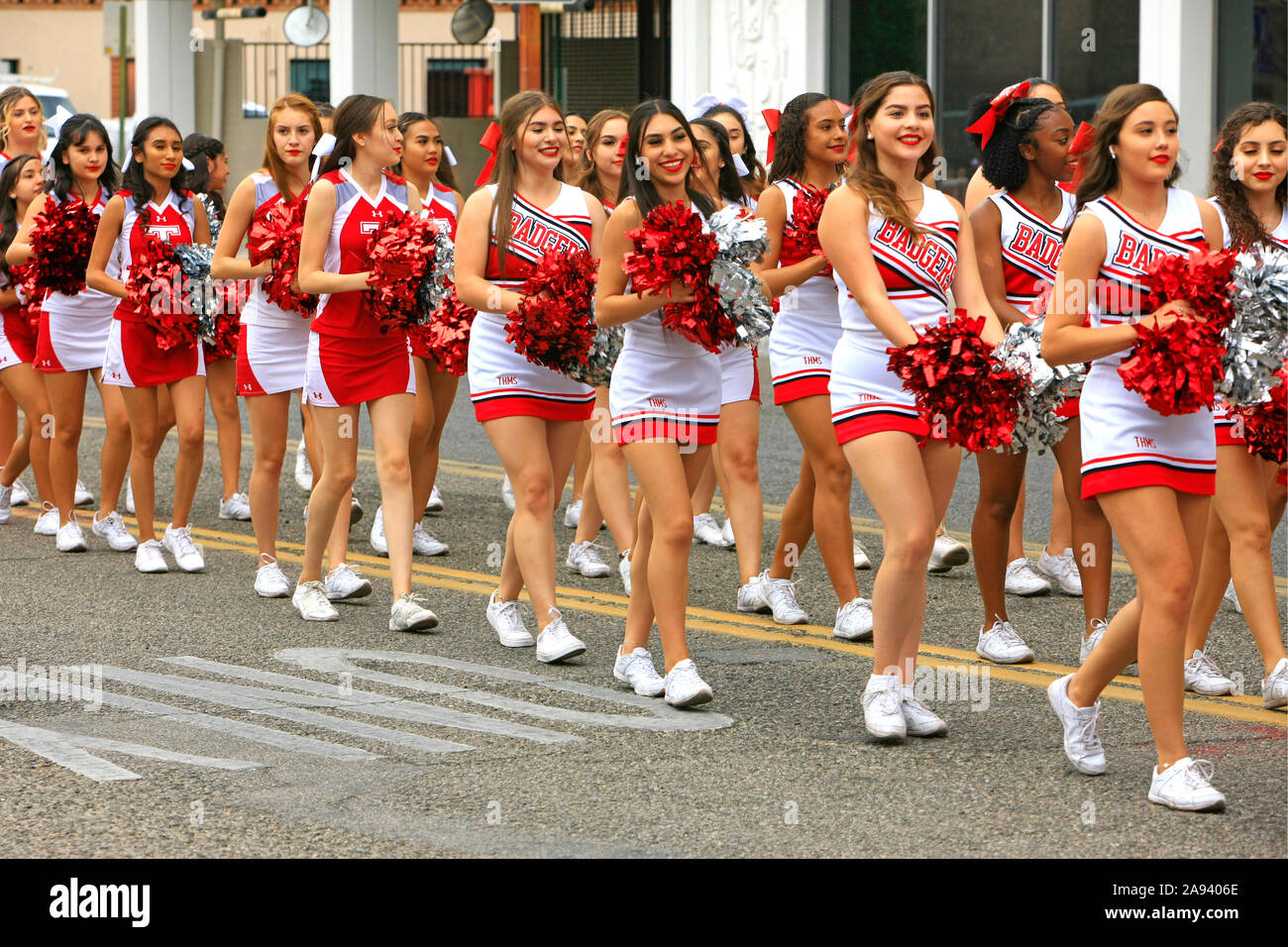 Cheerleaders of Tucson High Badgers football team in Tucson AZ Stock Photo