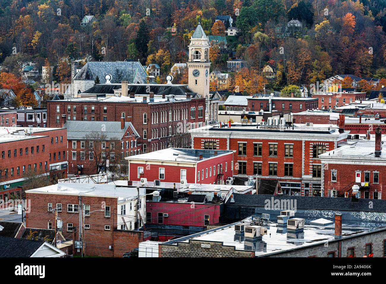 Autumn cityscape of downtown Montpellier, Vermont, USA. Stock Photo