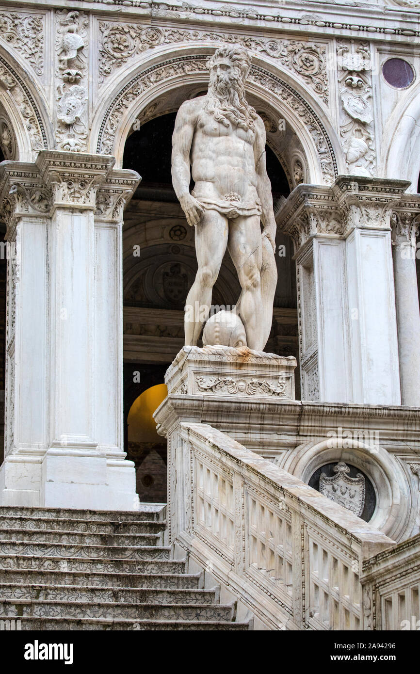 Venice, Italy July 18th 2019 A statue of Neptune the Roman God of