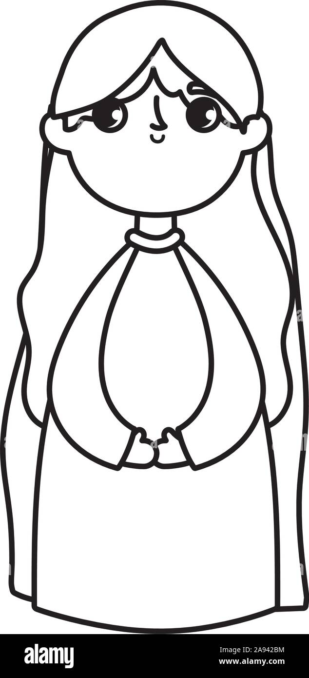 holy mary manger nativity, merry christmas vector illustration thick ...