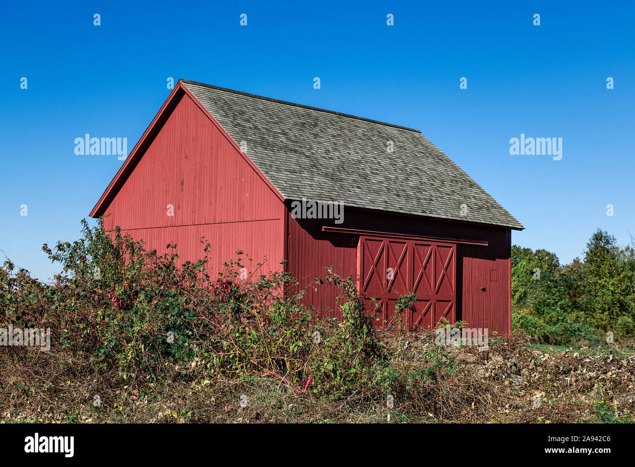 Rustic red barn, Redding, Connecticut, USA. Stock Photo