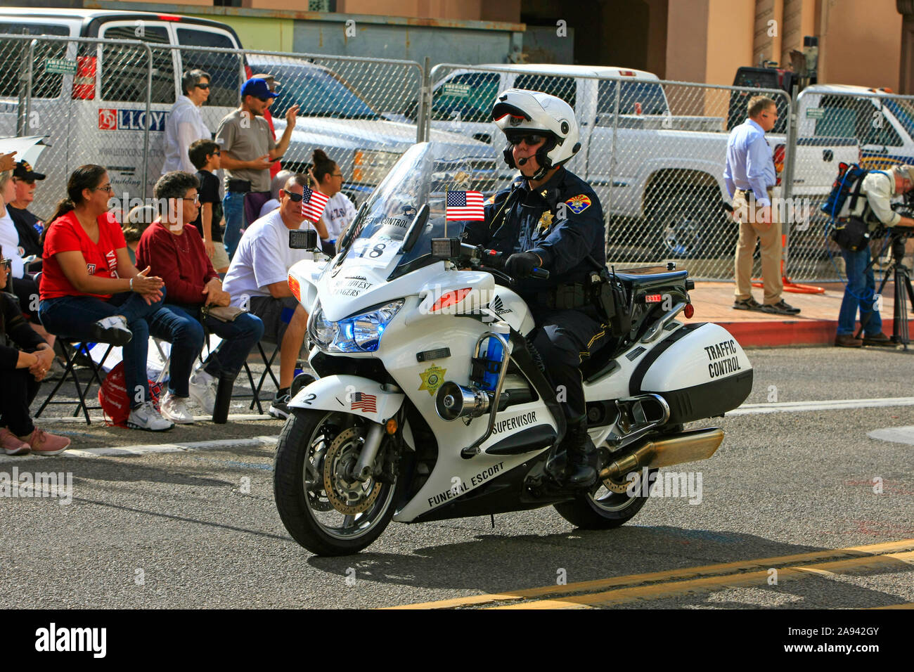 Funeral Escort motorcycle of the Tucson Arizona Police force Stock Photo