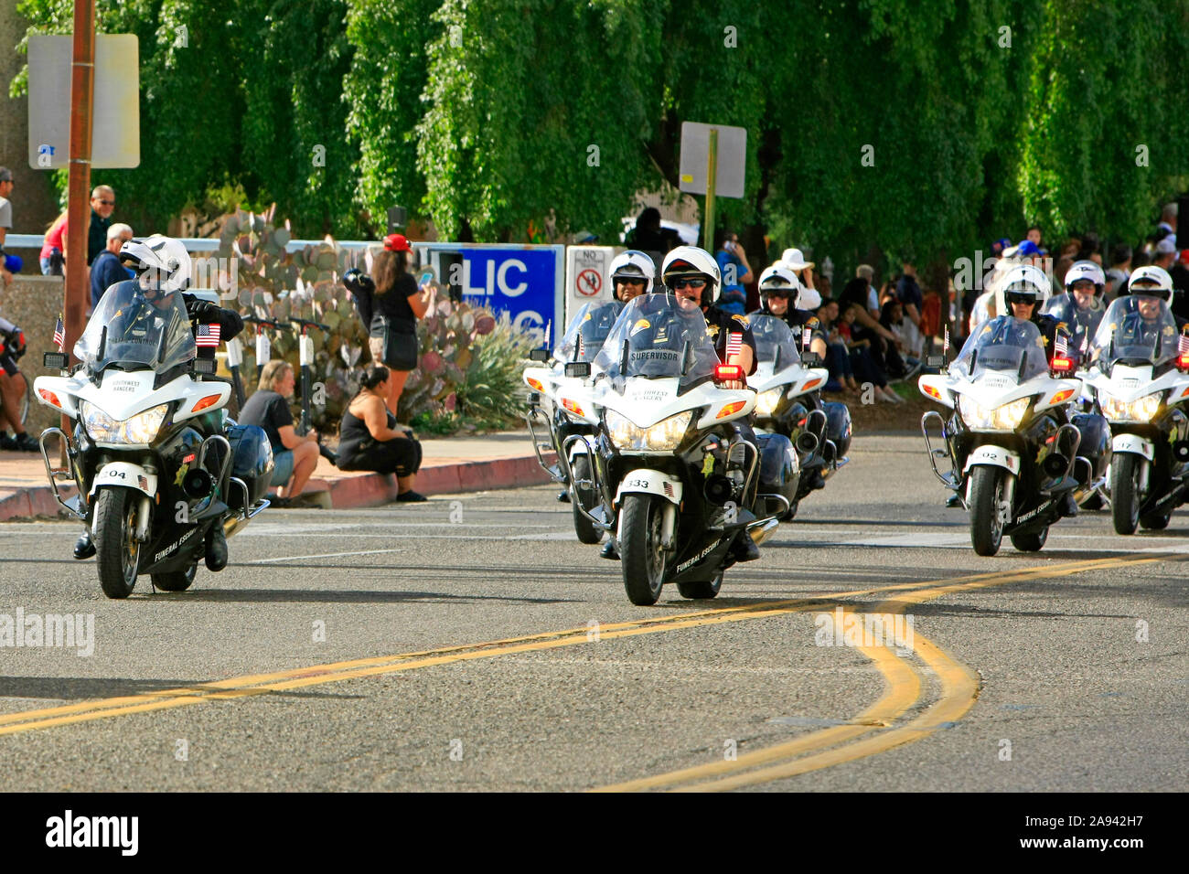 Funeral Escort motorcycles of the Tucson Arizona Police force Stock