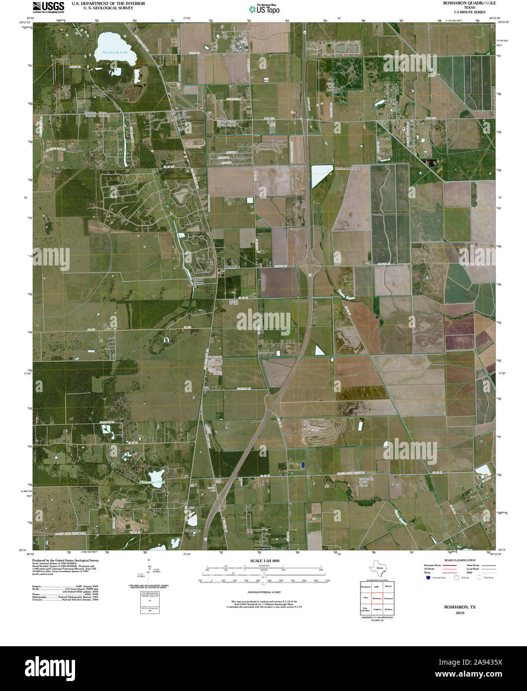 USGS TOPO Map Texas TX Rosharon 20100525 TM Restoration Stock Photo Alamy