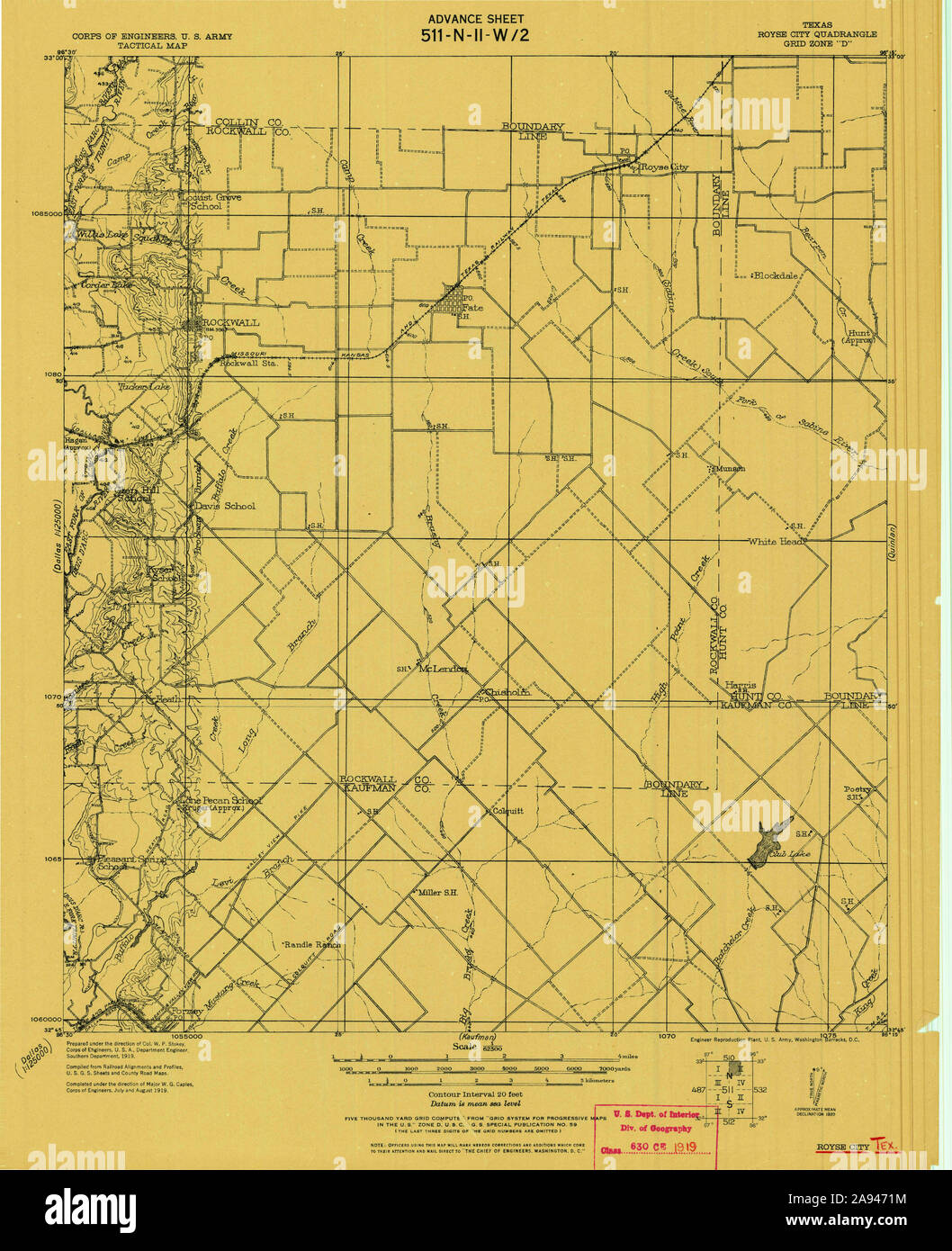 USGS TOPO Map Texas TX Royse City 128447 1919 62500 Restoration Stock Photo