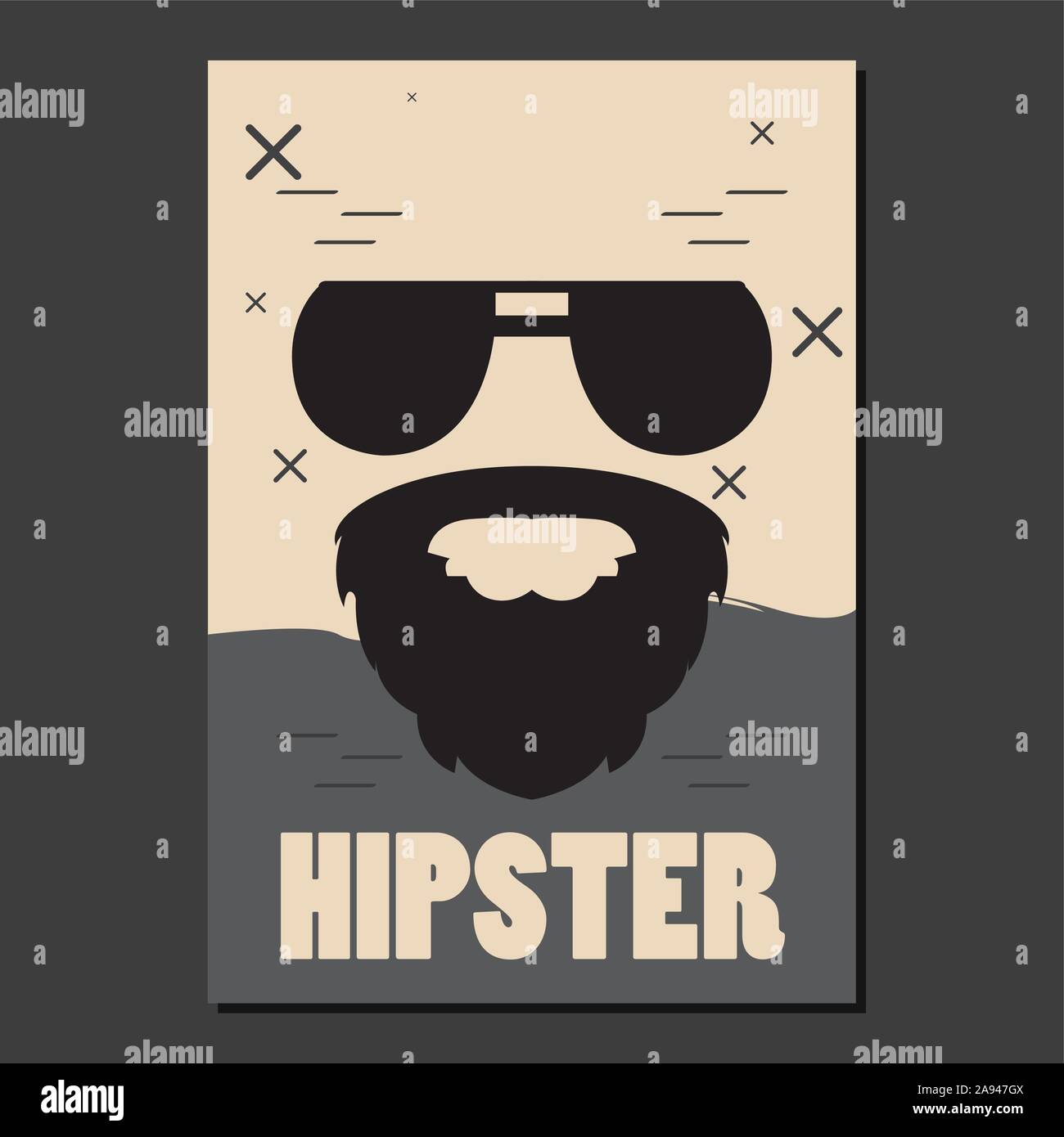 Hipster poster with a sunglasses and beard - Vector illustration Stock Vector