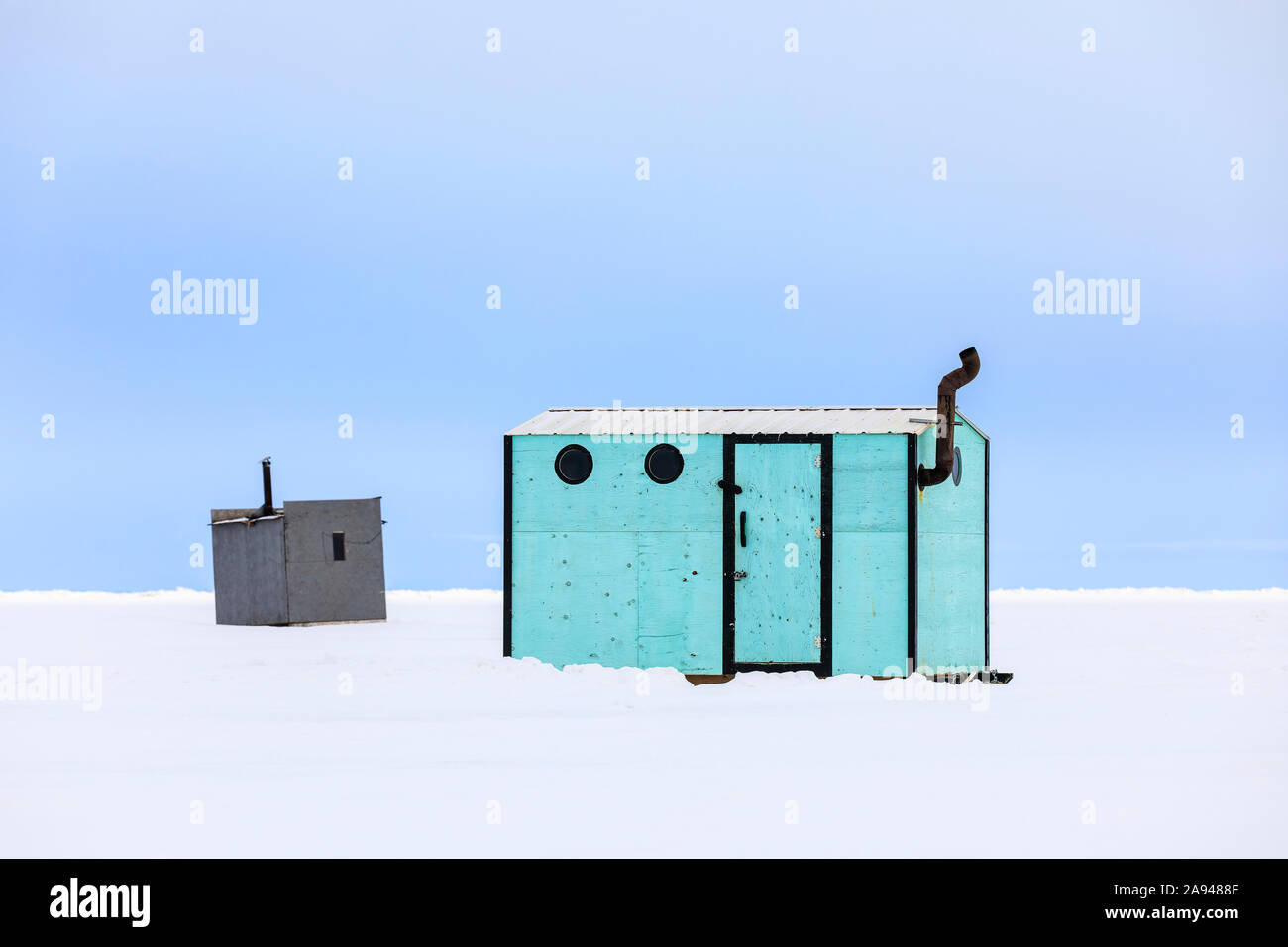 Ice fishing shacks on Lake Winnipeg; Manitoba, Canada Stock Photo Alamy