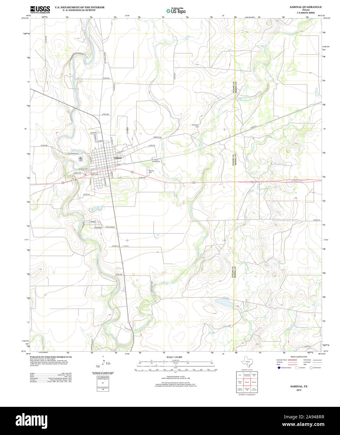 USGS TOPO Map Texas TX Sabinal 20130124 TM Restoration Stock Photo Alamy